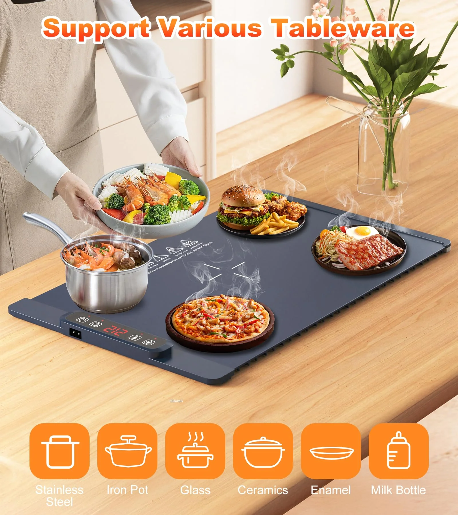 Warming Mat for Food, Food Warming Mat, 10-Second Rapid Heating Silicone Electric Tray, 5 Temperature Settings and 1-4 Hour Adjustable Timer, Foldable Portable Food Warmer, for Gatherings and Parties - Image 7