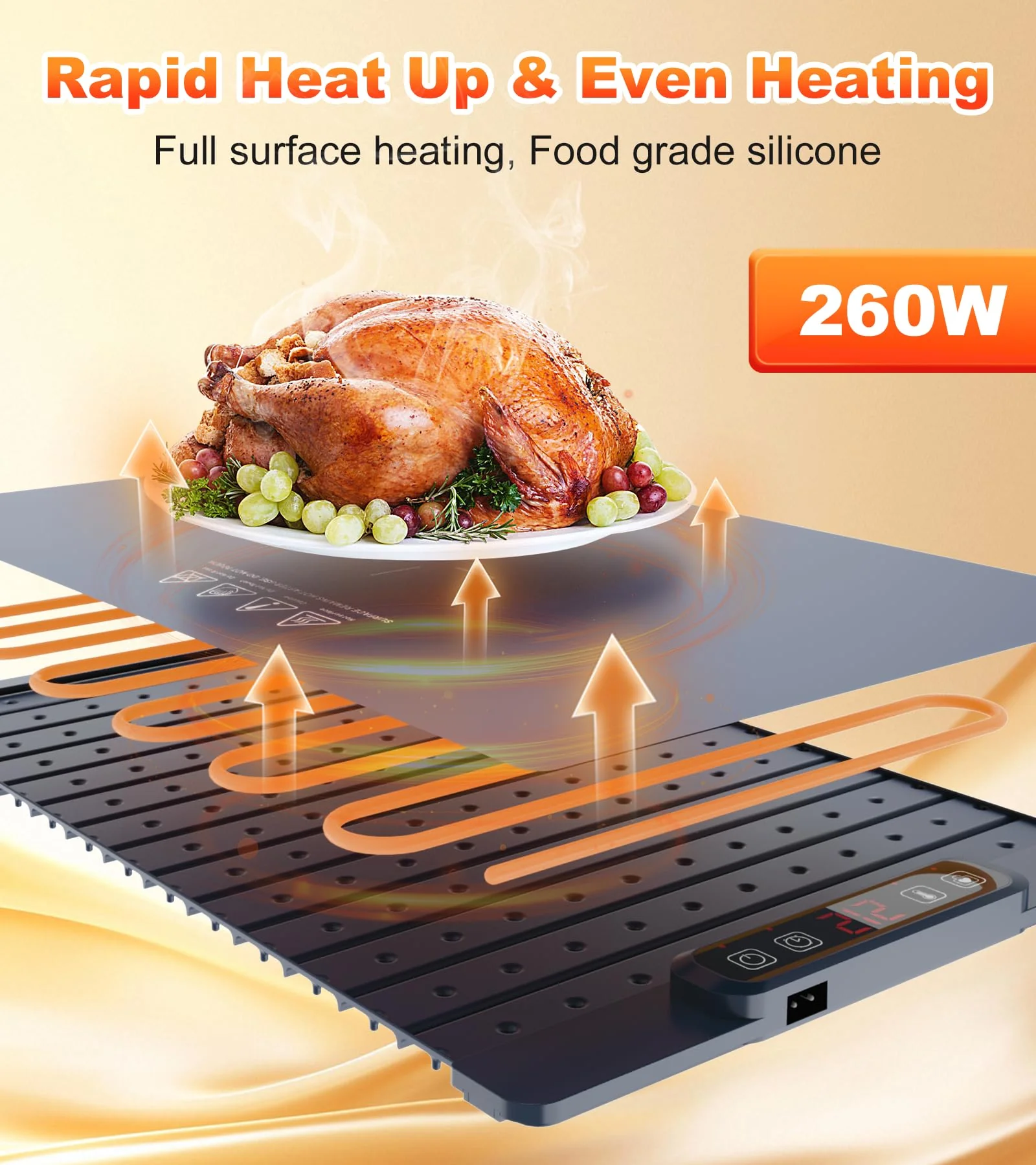 Warming Mat for Food, Food Warming Mat, 10-Second Rapid Heating Silicone Electric Tray, 5 Temperature Settings and 1-4 Hour Adjustable Timer, Foldable Portable Food Warmer, for Gatherings and Parties - Image 9