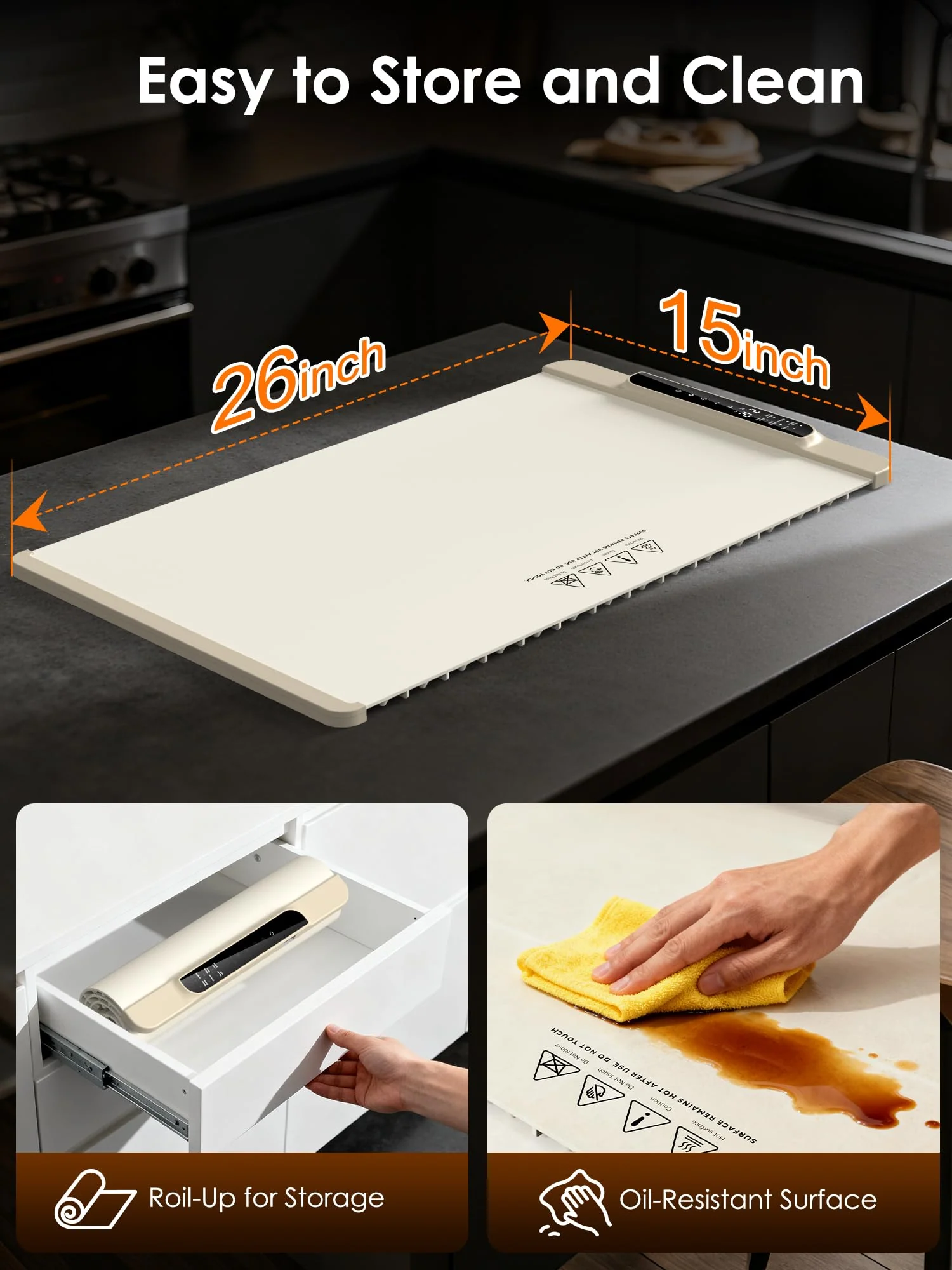Warming Mat for Food,Food Warming Mat,Electric Warming Tray with 10 Temp-Settings,10H Timer,Portable Food Warmer for Parties,Buffets,Family Gatherings,Holiday,Child Lock (Beige, 26 * 15 Inch) - Image 2
