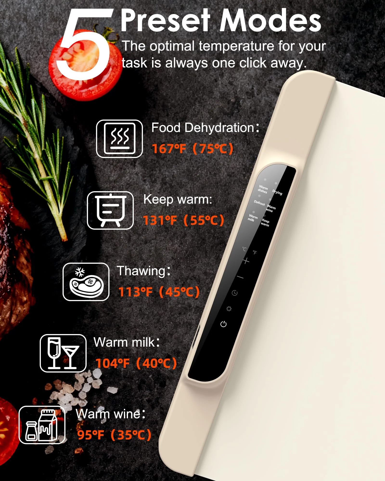Warming Mat for Food,Food Warming Mat,Electric Warming Tray with 10 Temp-Settings,10H Timer,Portable Food Warmer for Parties,Buffets,Family Gatherings,Holiday,Child Lock (Beige, 26 * 15 Inch) - Image 4