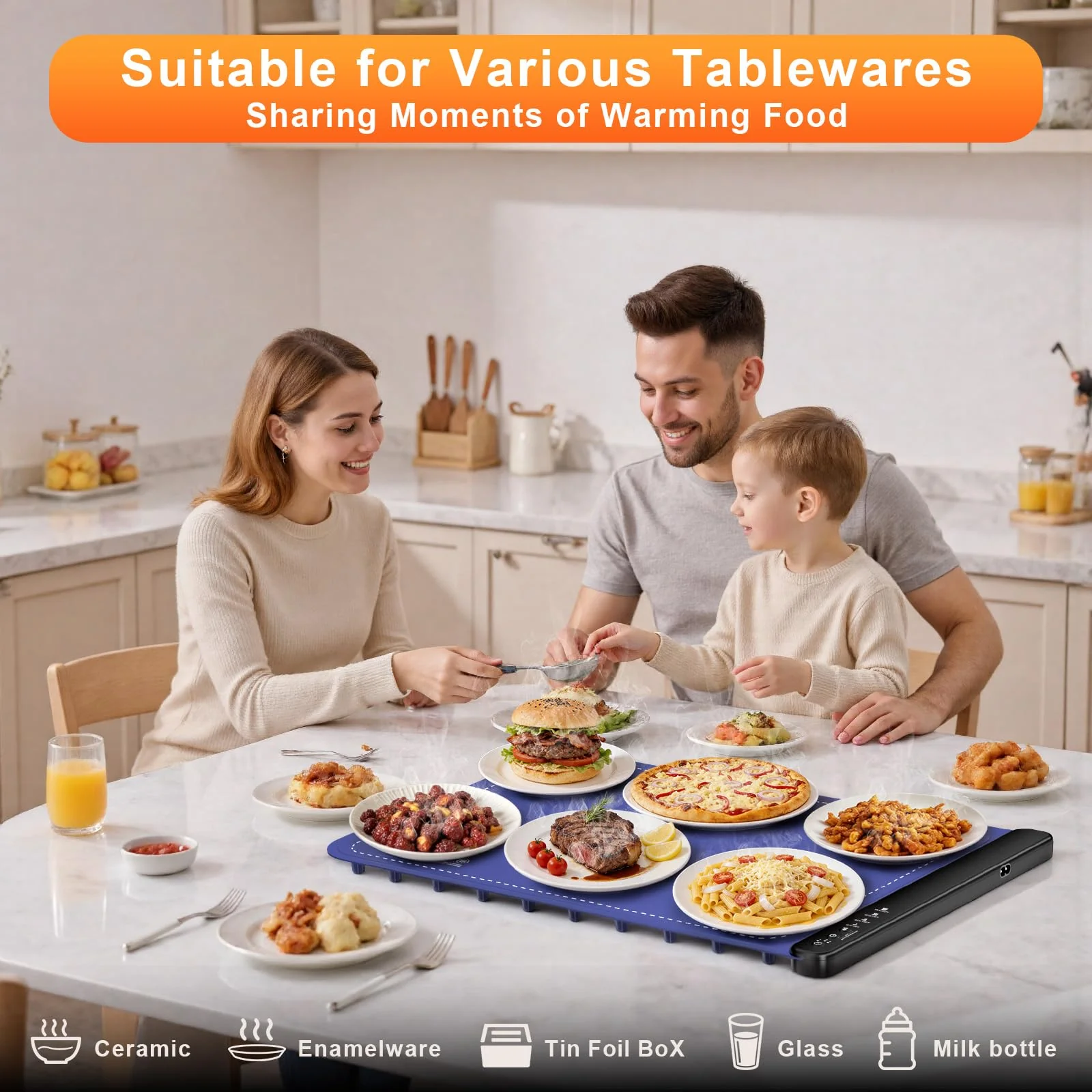 Warming Mat for Food,Food Warming Trays with 4 Temperature Levels - 8-Second Fast Heating Electric Warmer for Buffet, Parties and Holiday Gifts - Image 4