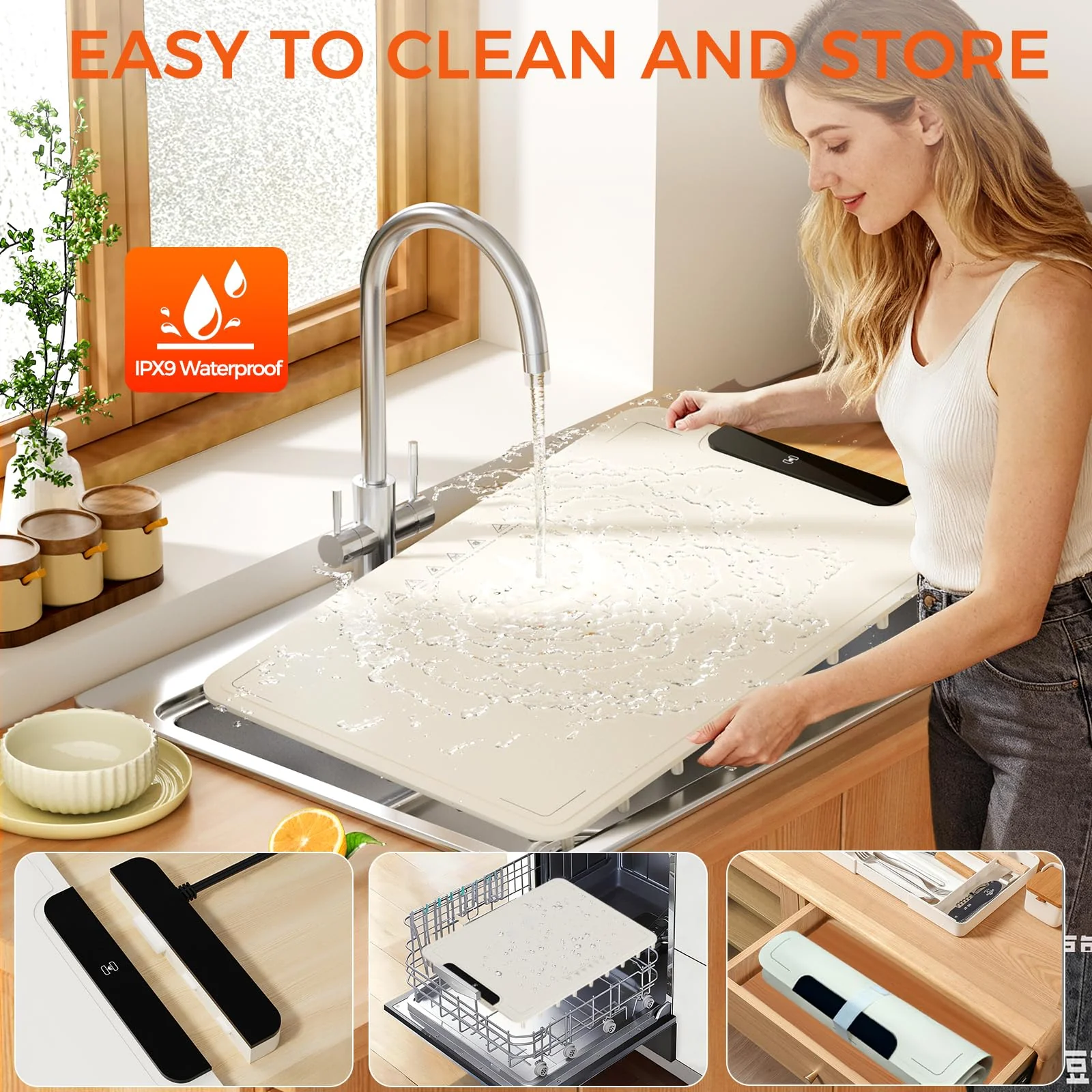 Warming Mat for Food -IPX9 Waterproof Electric Food Warming Tray for Buffet(24"x16"), Portable Countertop Food Warmers for Parties, Dishasher-Friendly, 6-Level Temp 6-Hour Timer, Beige - Image 8