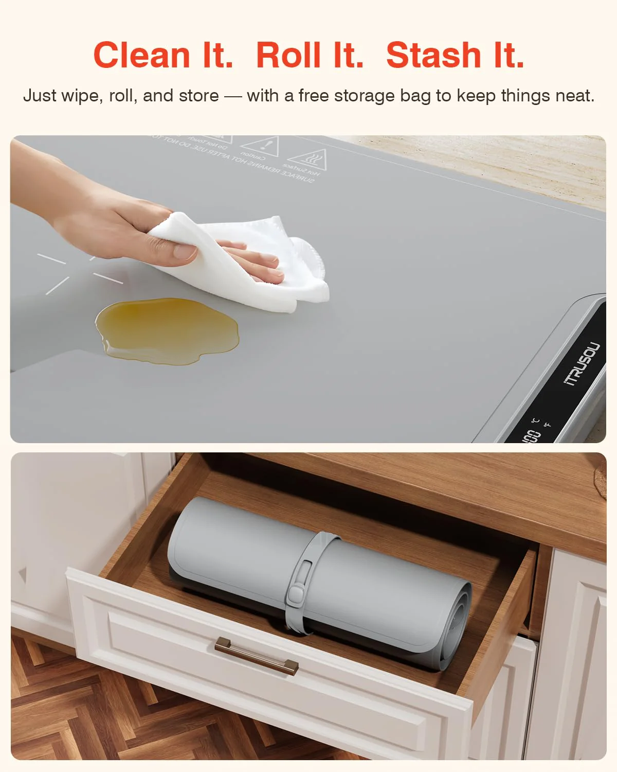 Warming Mat for Food, iTRUSOU Electric Warming Tray 99H Continuous Heat,7 Temp Settings,Patented Full-Surface Heating,°F/°C Switch,Flexible Roll-Up Food Warmers for Parties Buffet,Everyday Use - Image 2