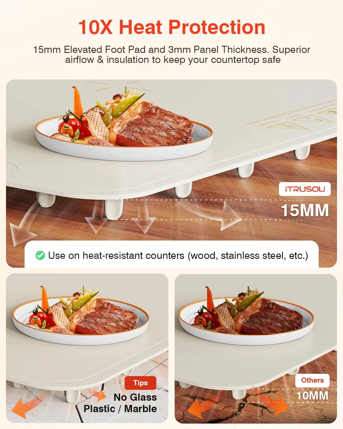 Warming Mat for Food, iTRUSOU Electric Warming Tray 99H Continuous Heat,7 Temp Settings,Patented Full-Surface Heating,°F/°C Switch,Flexible Roll-Up Food Warmers for Parties Buffet,Everyday Use - Image 4