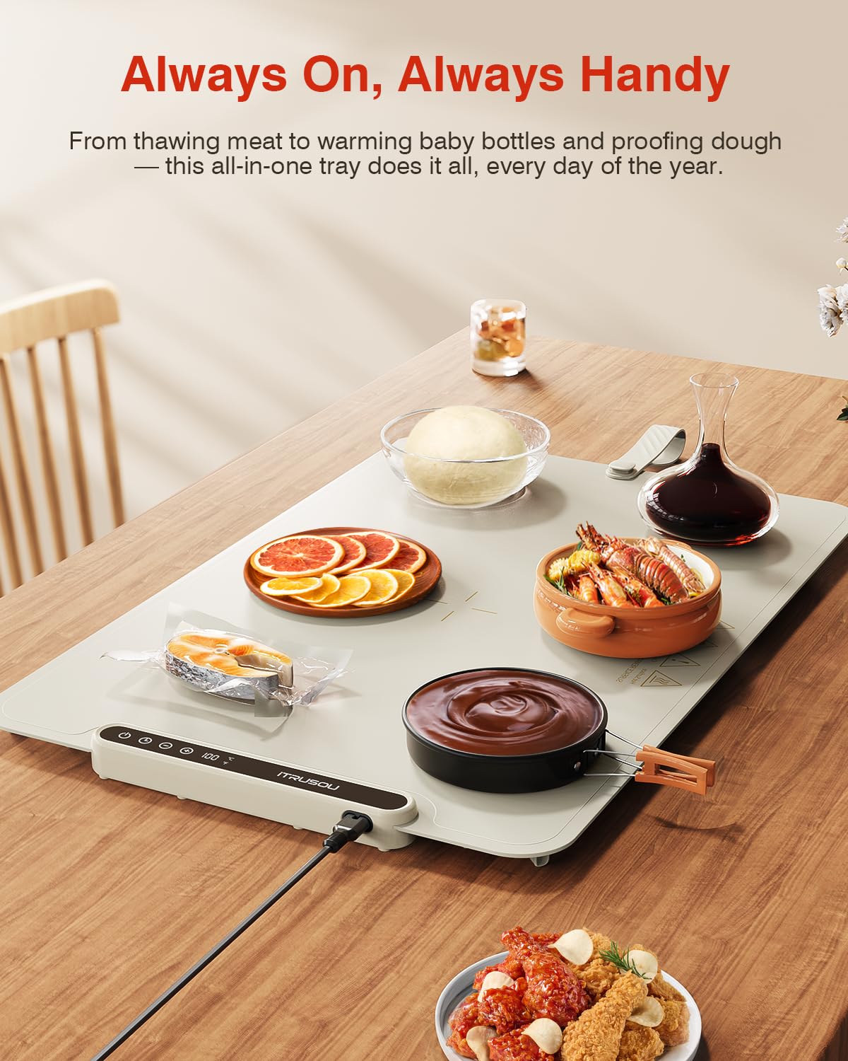 Warming Mat for Food, iTRUSOU Electric Warming Tray 99H Continuous Heat,7 Temp Settings,Patented Full-Surface Heating,°F/°C Switch,Flexible Roll-Up Food Warmers for Parties Buffet,Everyday Use - Image 5