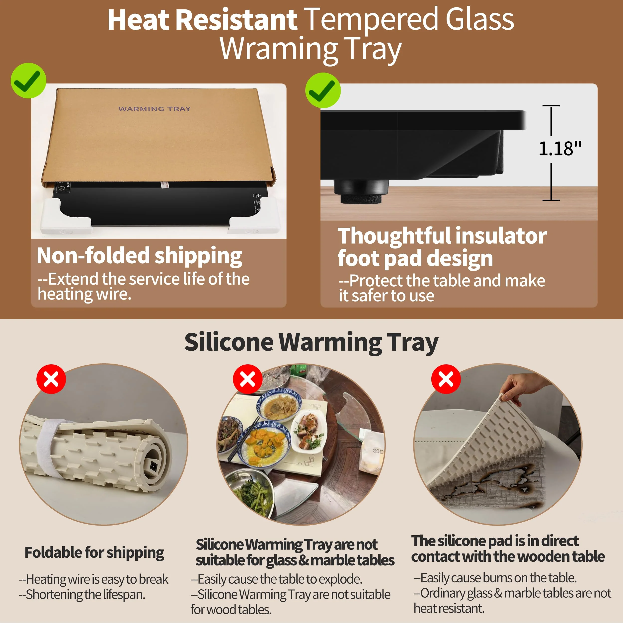 Warming Mat for Food (L 22"x14"), Warming Trays for Buffets Party & Daily Use, Temperature Control Food Warmer, Full Surface Warm Tempered Glass Food Warming Mat, Black Electric Warming Tray - Image 4