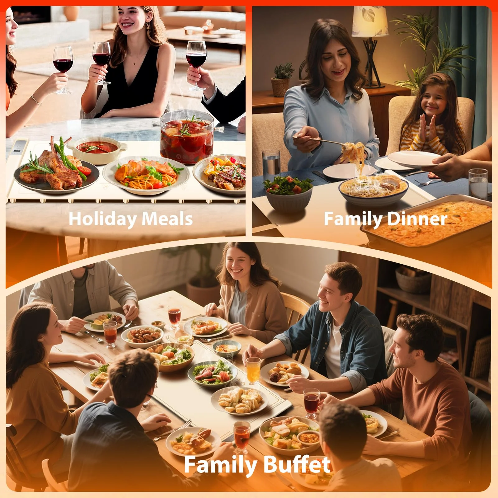 Warming Mat for Food | Max Temp 248℉,Electric Warming Tray with Timer and 8-Level Adjustable,Fast Full-Surface Food Heating Mat with Child Lock,Roll-Up & Portable Silicone Food Warmer for Buffet Party - Image 4