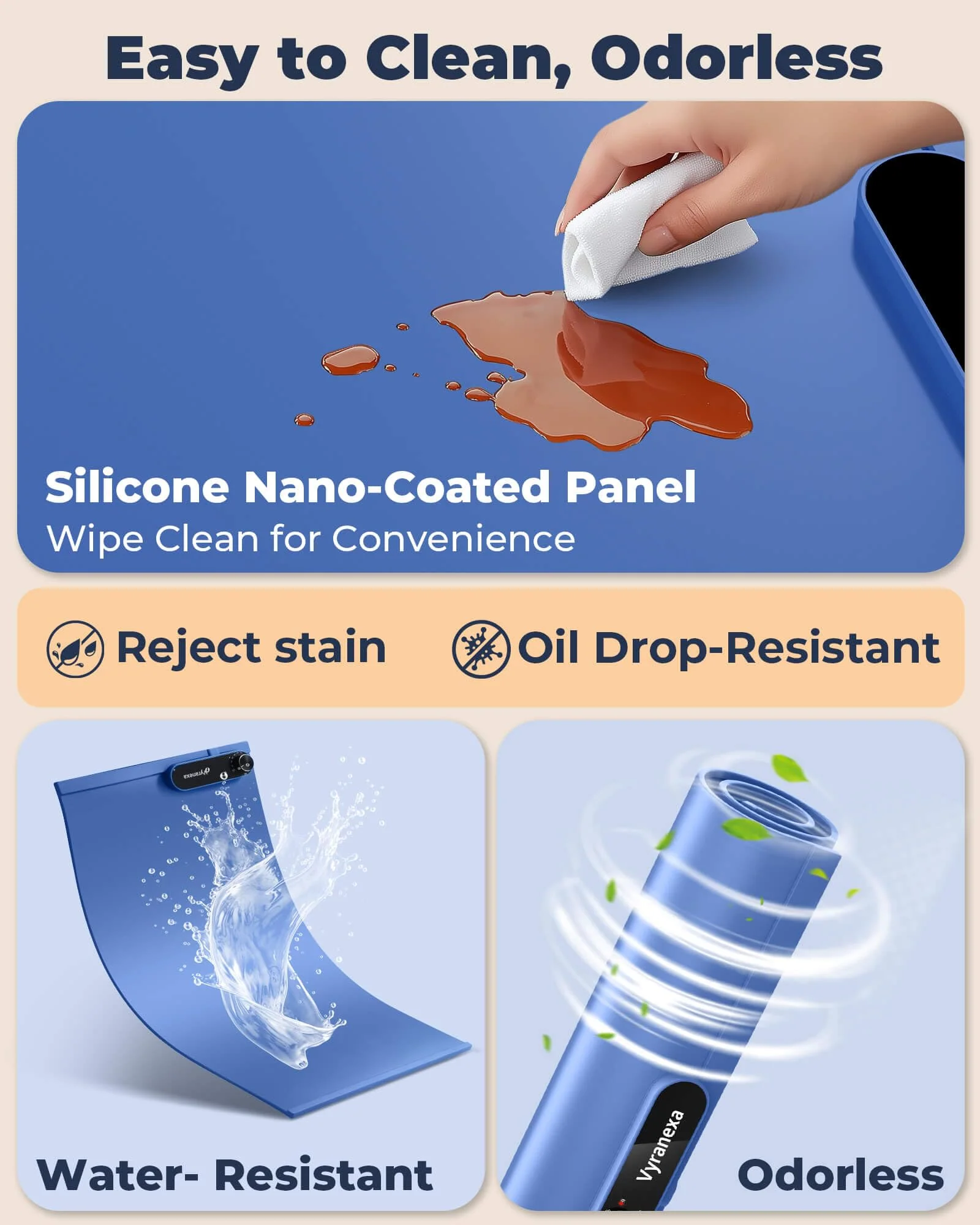 Warming Mat for Food - Space-Saving, Fits Two Baking Dishes, 7 Temp Settings, 4h Auto Shut-Off, Durable Silicone Surface, Easy to Clean, Perfect for Parties and Everyday Use (Blue, Medium) - Image 3
