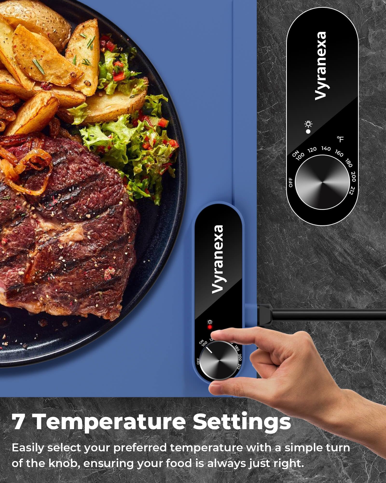 Warming Mat for Food - Space-Saving, Fits Two Baking Dishes, 7 Temp Settings, 4h Auto Shut-Off, Durable Silicone Surface, Easy to Clean, Perfect for Parties and Everyday Use (Blue, Medium) - Image 7