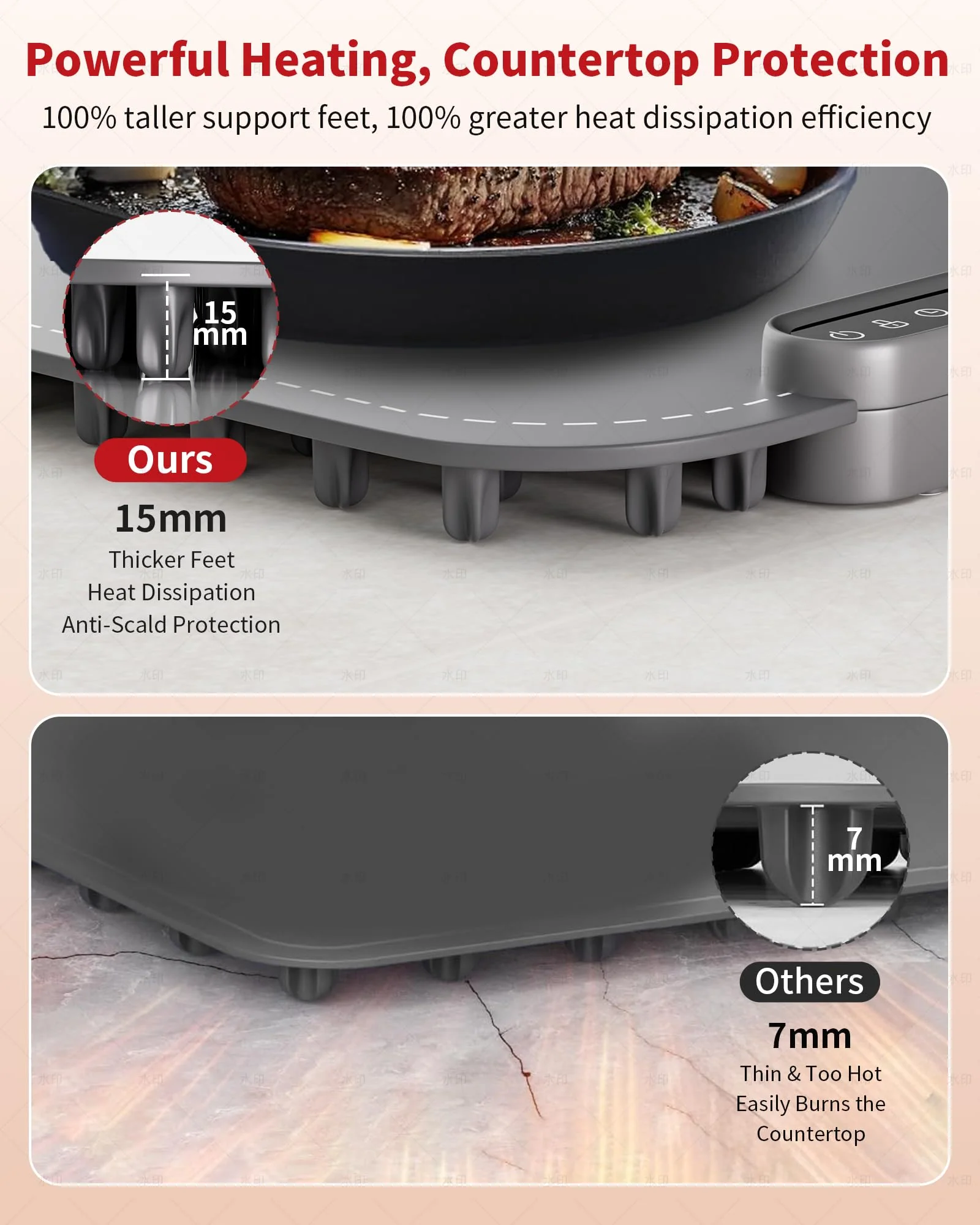 Warming Mat for Food, Upgraded Fast-Heating Electric Warming Tray with 7 Temp Levels & 8 Timers, Buffet Raised Feet & Rollable Silicone Heat Pad, Portable Food Warmer for Home, Party & Travel - Image 7