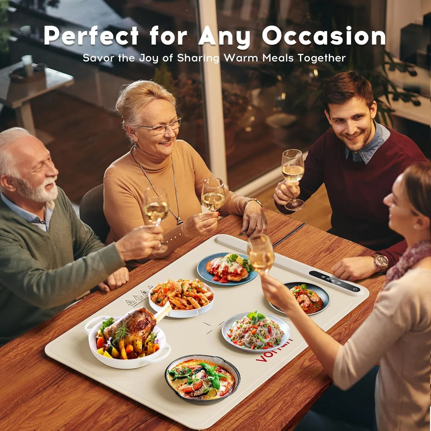 Warming Mat for Food, Voriah Electric Warming Tray with 3 Temp Settings & Auto Shut-Off, Food Warmer with Thick Silicone Surface to Keep Food Warm at Buffet, Parties, and Family Use（Apricot） - Image 2