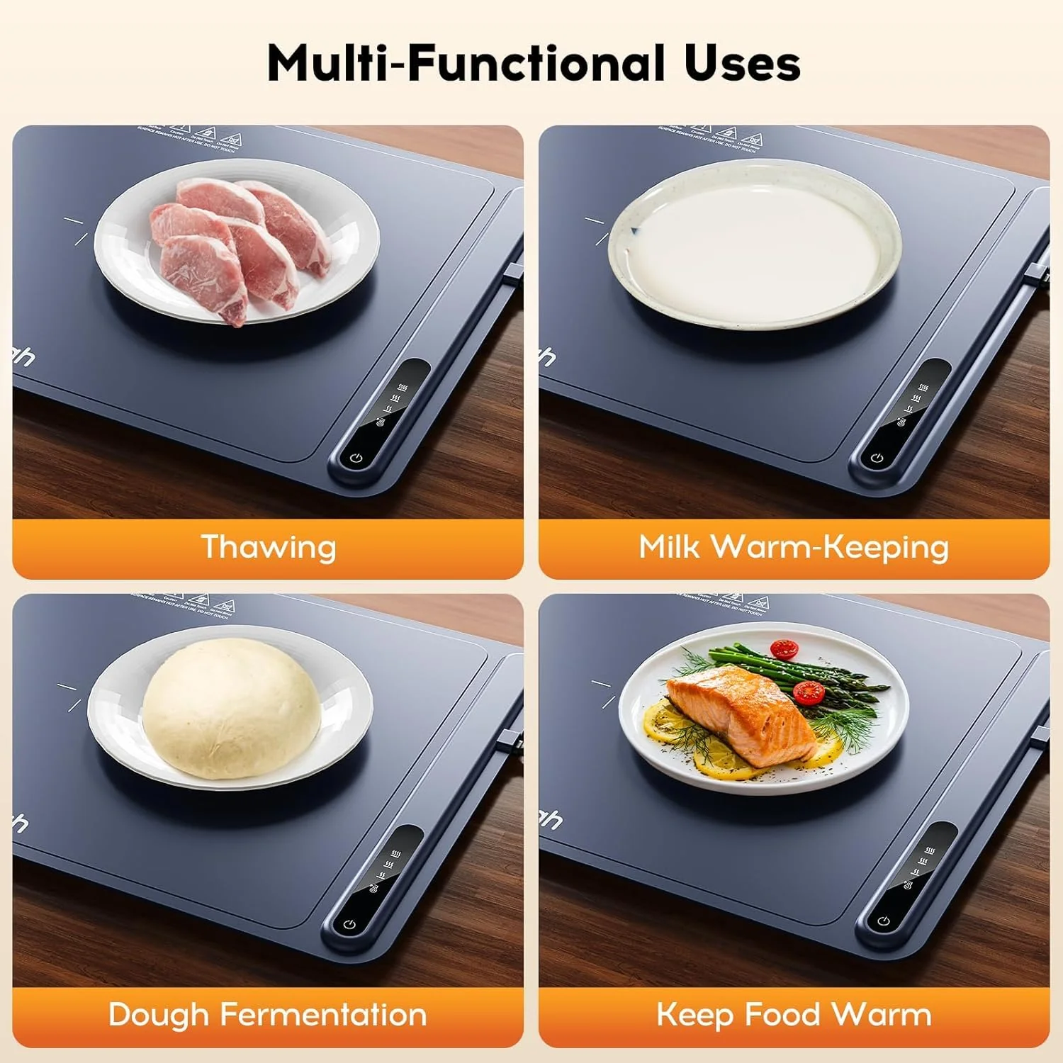 Warming Mat for Food, Voriah Electric Warming Tray with 3 Temp Settings & Auto Shut-Off, Food Warmer with Thick Silicone Surface to Keep Food Warm at Buffet, Parties, and Family Use（Dark Blue） - Image 3
