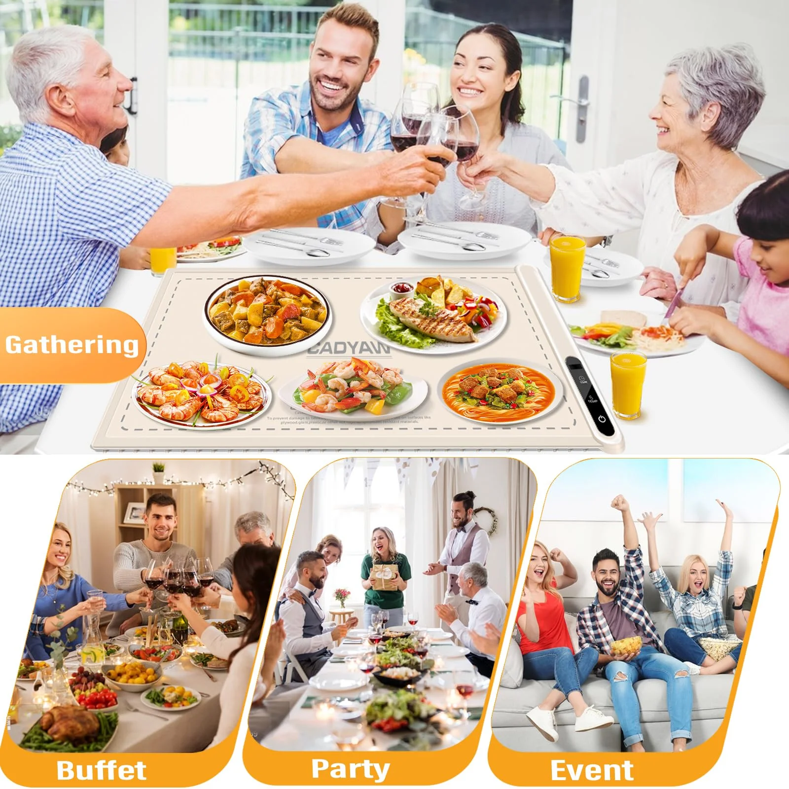 Warming Mat for Food Warmer Heating: Electric Silicone Hot Trays & Warm Buffer Plate 7-Level Temperature Control,Foldable Heat Pad,Keep Dishes Heater,Gift for Kitchen & Party- Cream - Image 2