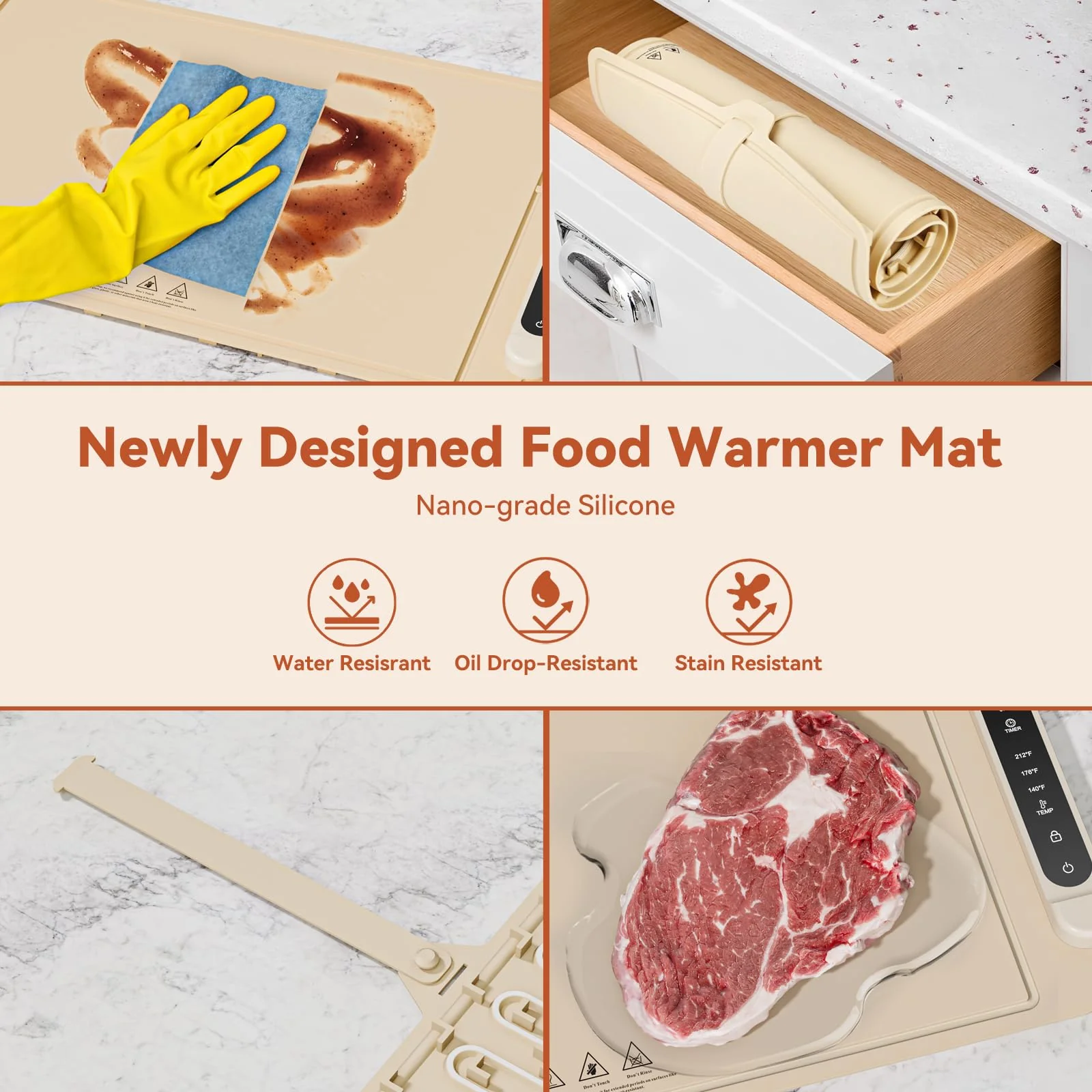 Warming Mat for Food Warmer Pad: 24"X16" Adjustable Foldable Silicone Electric Warming Tray for Buffets Party - Fast Heating Portable Hot Plates for Countertop Kitchen Travel Home Ideas - Image 4