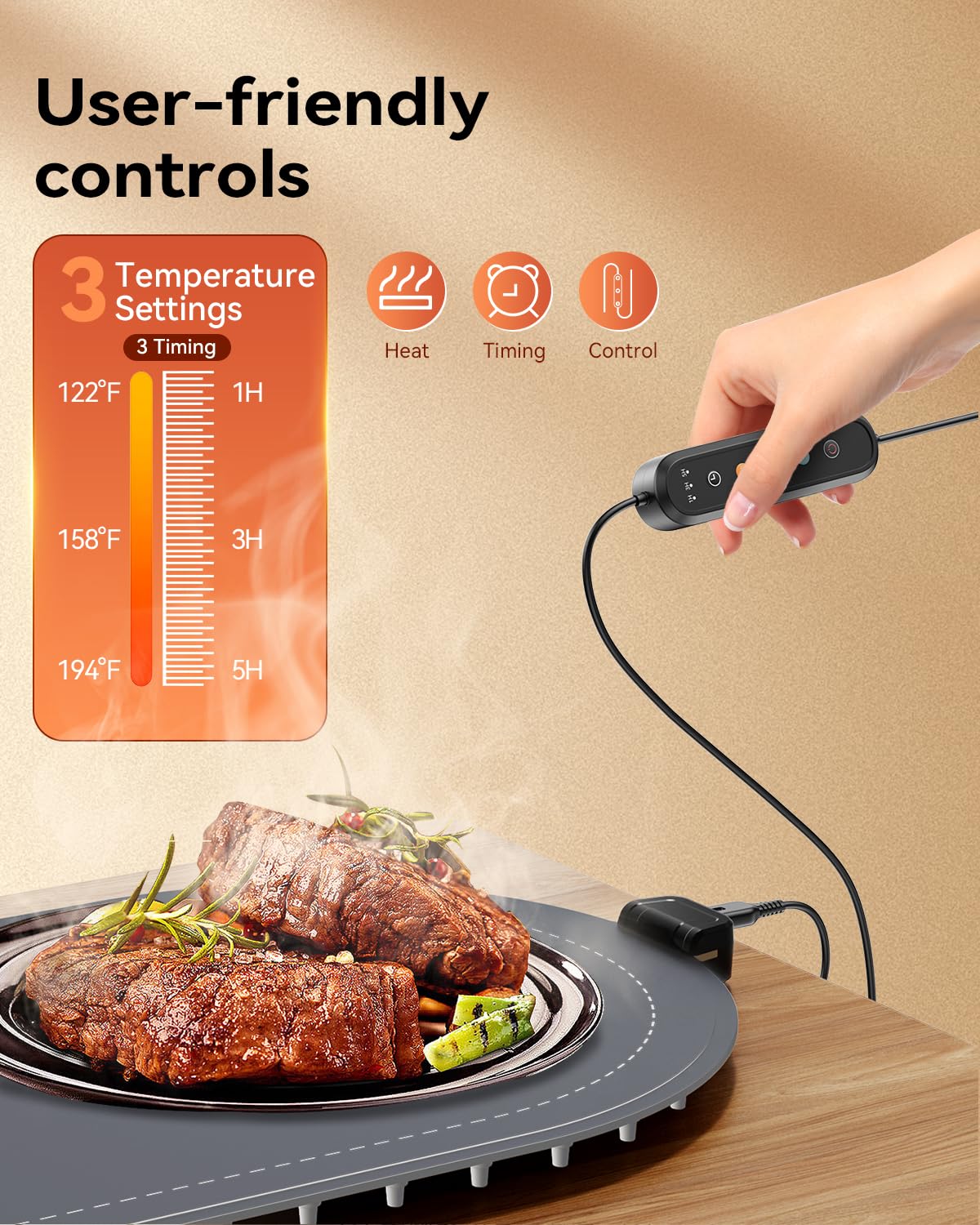 Warming Mat for Food with Heat-Resistant Pad(24"x15"),Electric Heating Pad for Food,Roll Up Silicone Warmer Mat for Party Buffet,Christmas House Warming Gift for Home Hosting Daily Use(Gray) - Image 7
