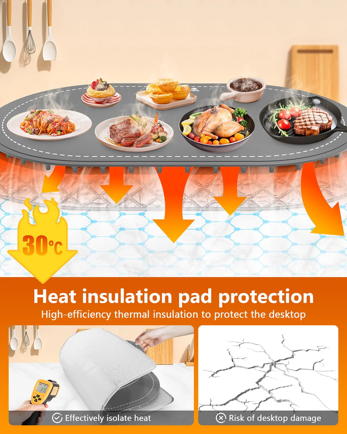 Warming Mat for Food with Heat-Resistant Pad(24"x15"),Electric Heating Pad for Food,Roll Up Silicone Warmer Mat for Party Buffet,Christmas House Warming Gift for Home Hosting Daily Use(Gray) - Image 8