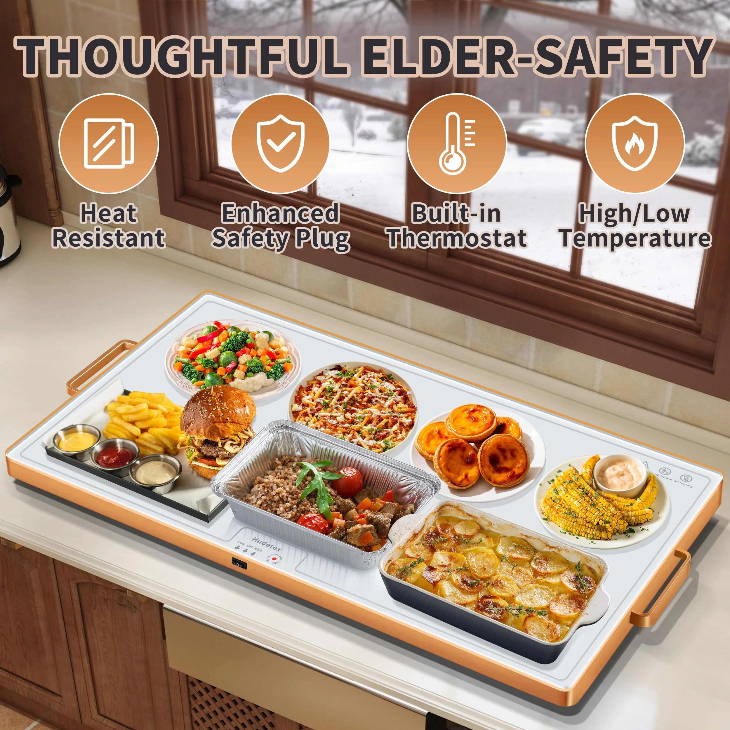 Warming Mat for Food (XXL 32"x18"), Warming Trays for Buffets Party and Daily Use,Temperature Control Food Warmer, Full Surface Tempered Glass Top Heating Food Warming Mat, White Electric Warming Tray - Image 5