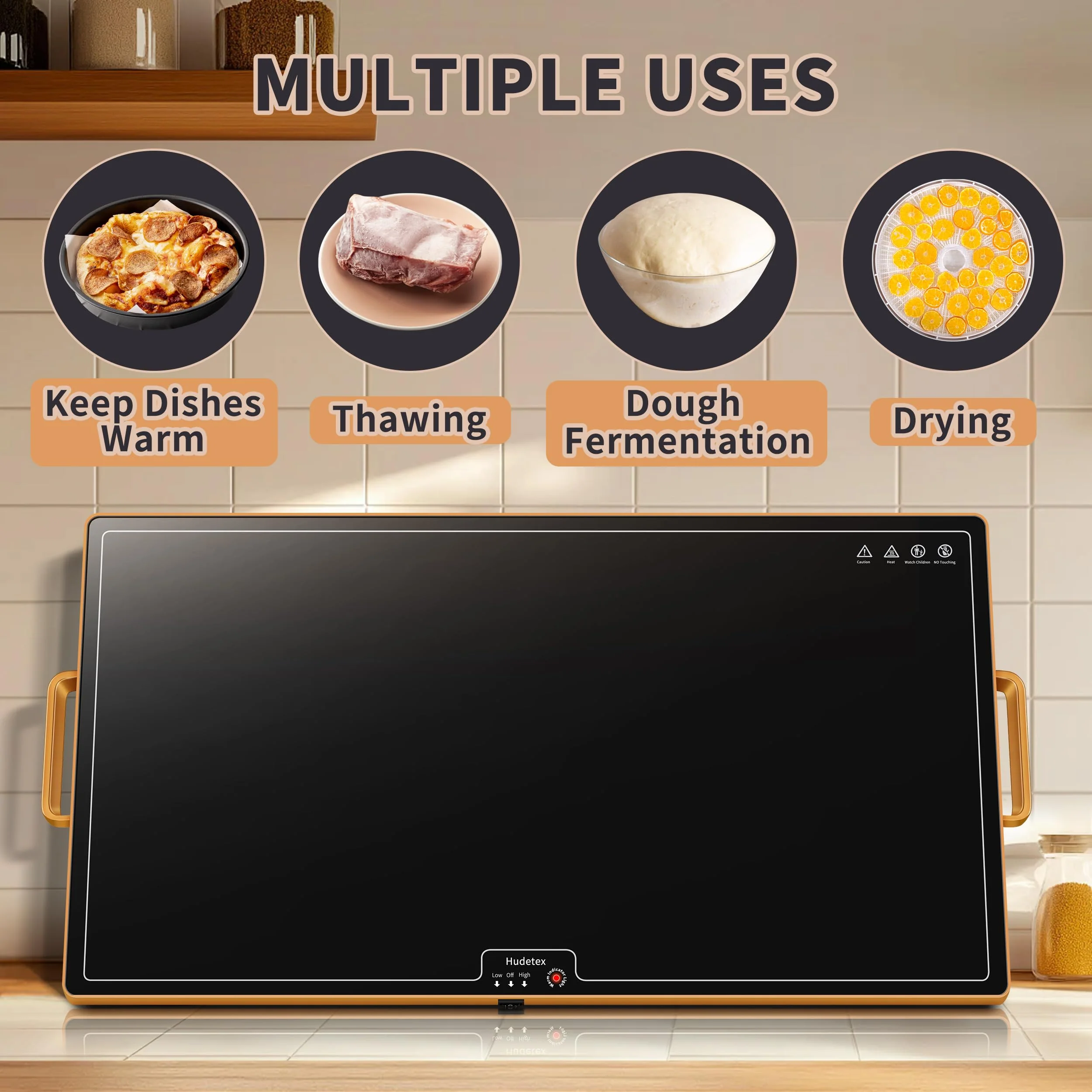 Warming Mat for Food (XXL32 x18), Warming Trays for Buffets Party and Daily Use, Temperature Control Food Warmer, Full Surface Tempered Glass Top Heating Food Warming Mat, Black Electric Warming Tray - Image 3