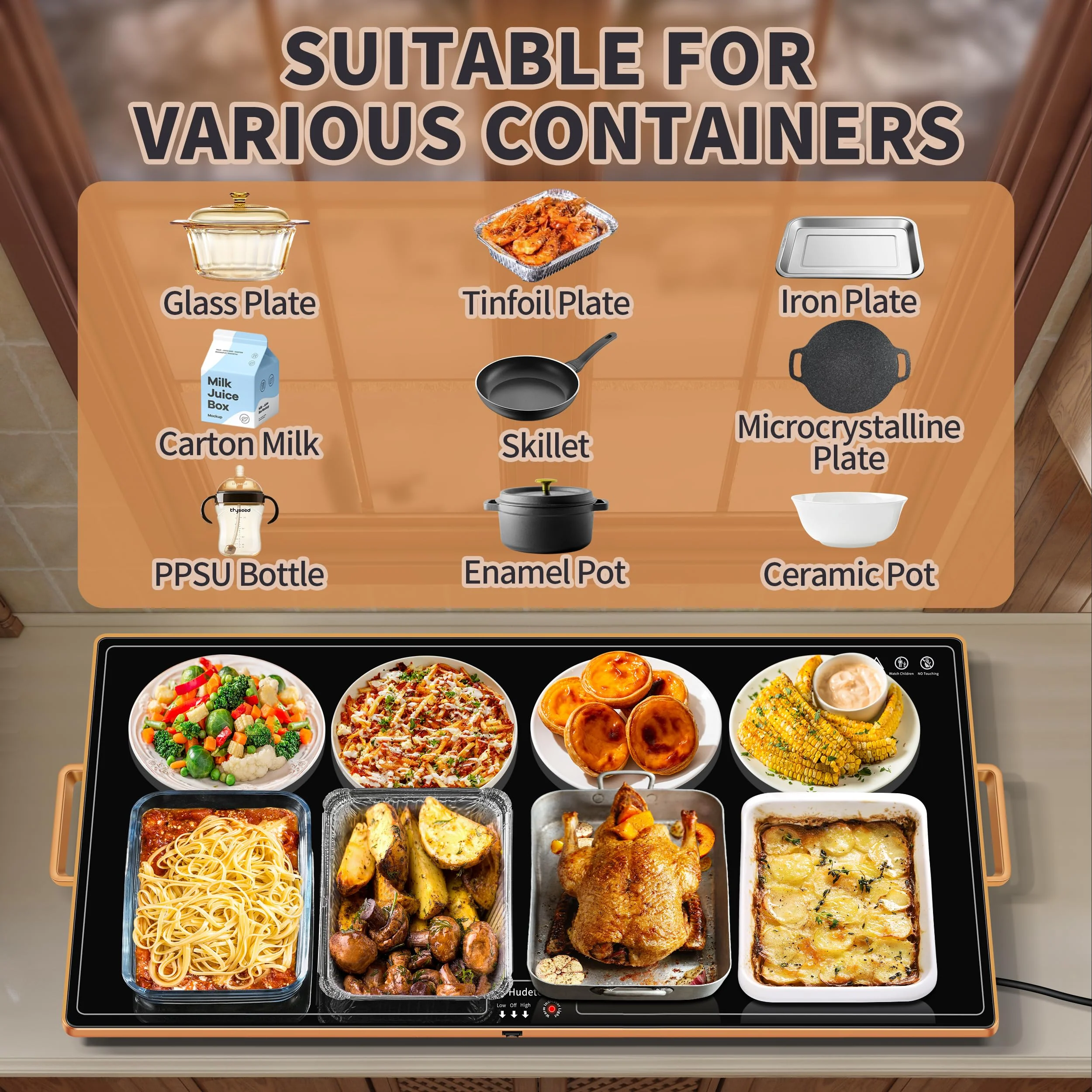Warming Mat for Food (XXL32 x18), Warming Trays for Buffets Party and Daily Use, Temperature Control Food Warmer, Full Surface Tempered Glass Top Heating Food Warming Mat, Black Electric Warming Tray - Image 6