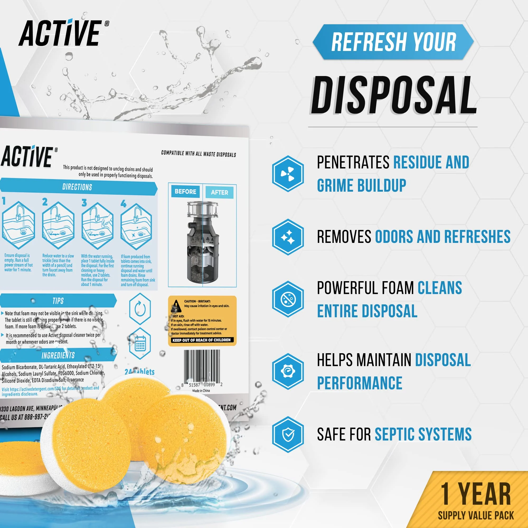Washing Machine Dishwasher & Disposal Cleaning Tablets - Appliance Refresh Bundle Includes 12 Month Supply Cleaner Deodorizer, Washer Descaler, Disposer Freshener Deep 72 - Image 5