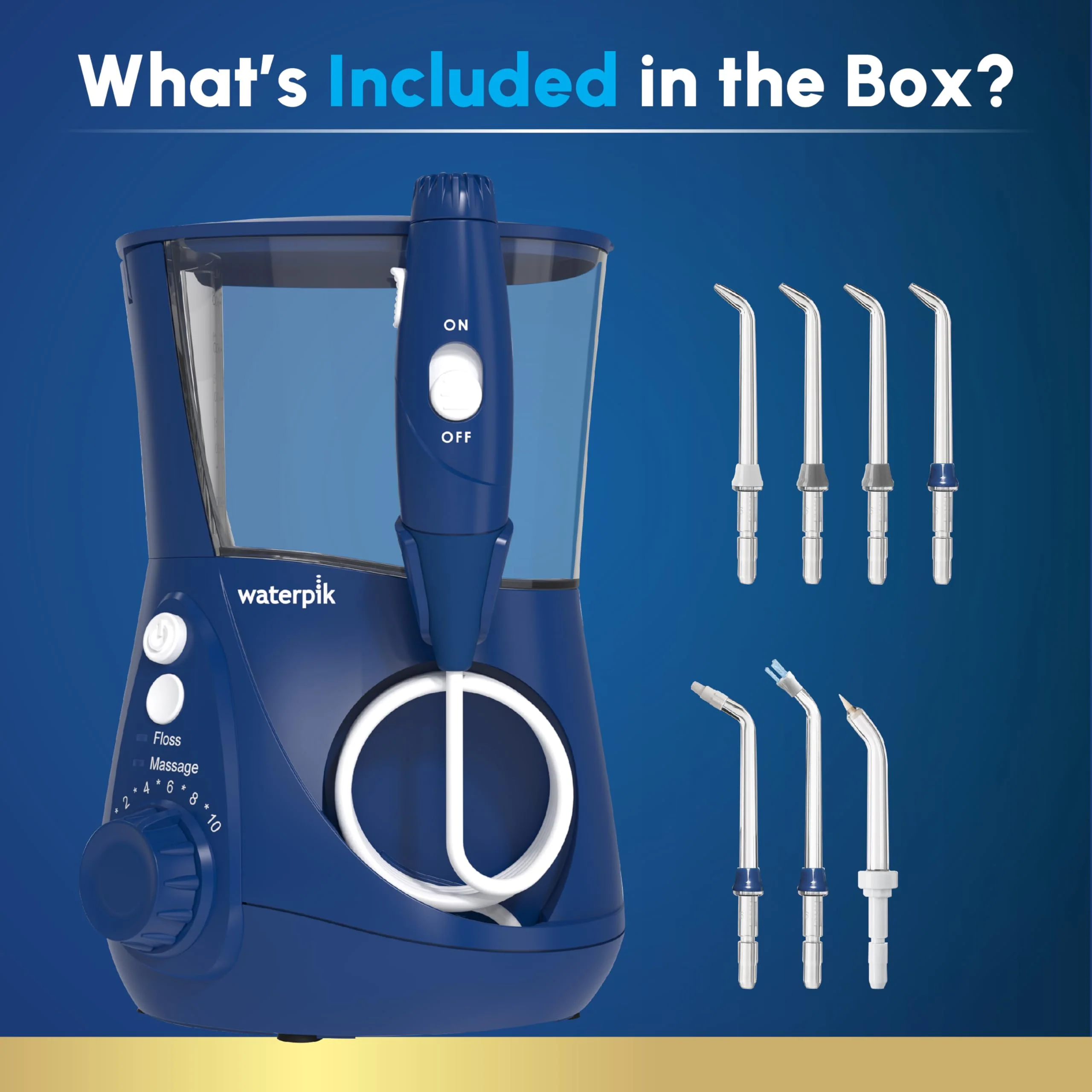 Waterpik Aquarius Water Flosser For Teeth Cleaning, Gums, Braces, Dental Care, Electric Power With 10 Settings, 7 Tips For Multiple Users And Needs, ADA Accepted, Blue WP-663, Packaging May Vary - Image 7