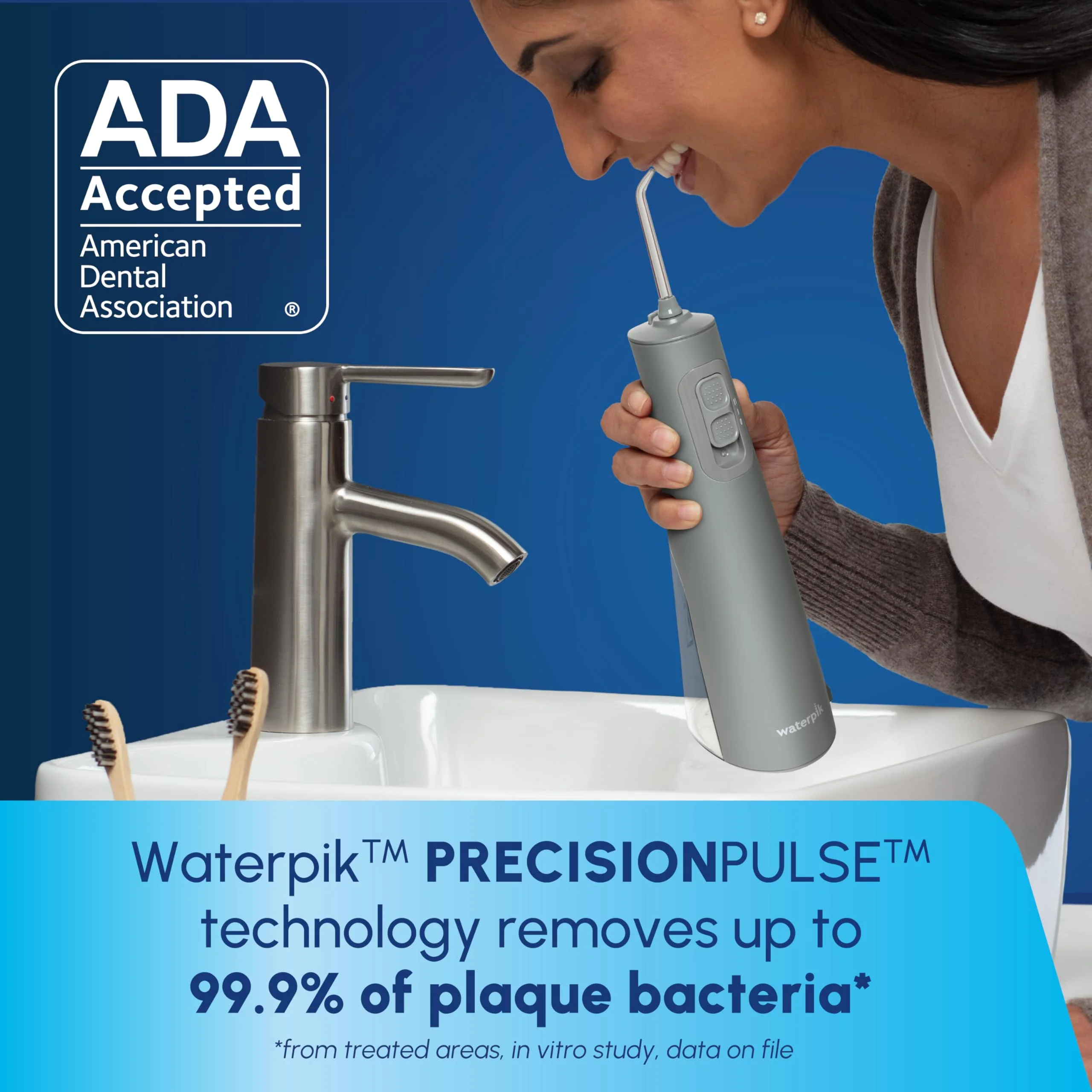 Waterpik Cordless Pulse Rechargeable Portable Water Flosser for Teeth, Gums, Braces Care and Travel with 2 Flossing Tips, Waterproof, ADA Accepted, WF-20 Gray, Packaging May Vary - Image 8