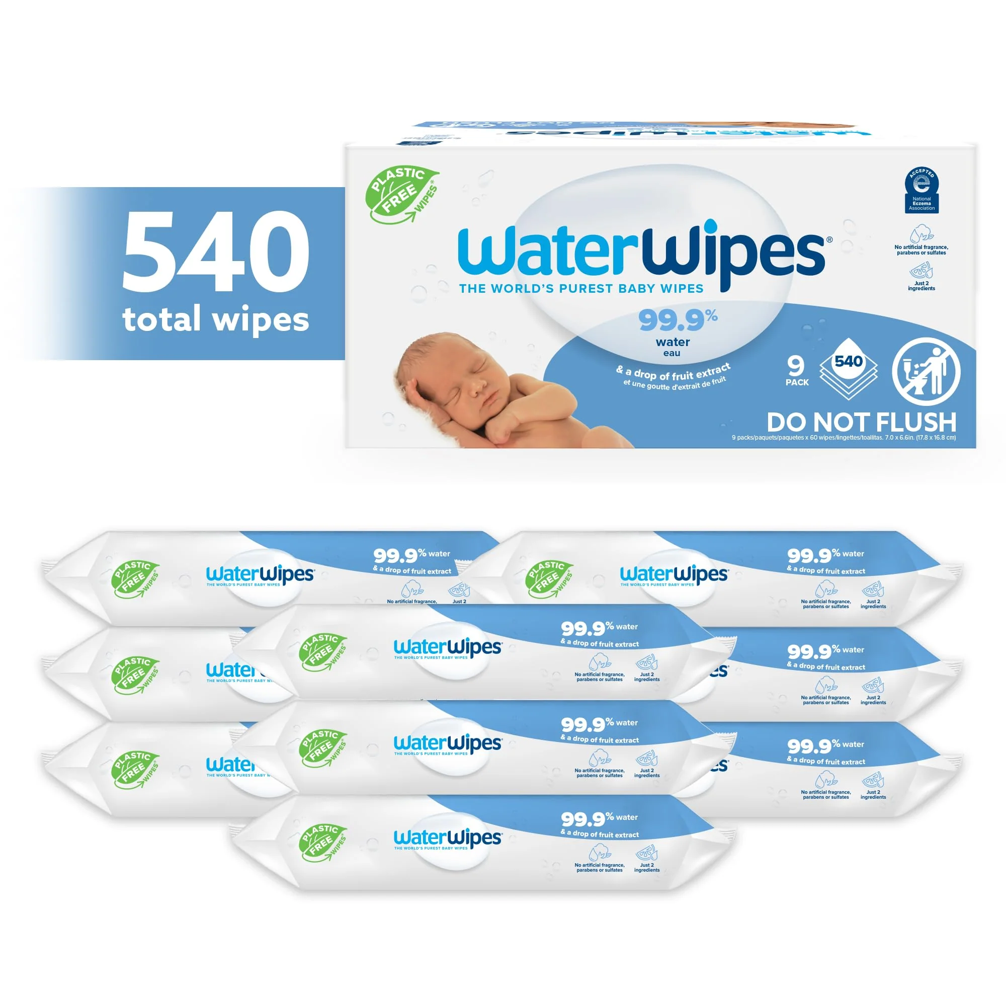 WaterWipes Plastic-Free Original Baby Wipes, 99.9% Water Based Wipes, Unscented & Hypoallergenic for Sensitive Skin, 1080 Count (18 packs) - Image 40