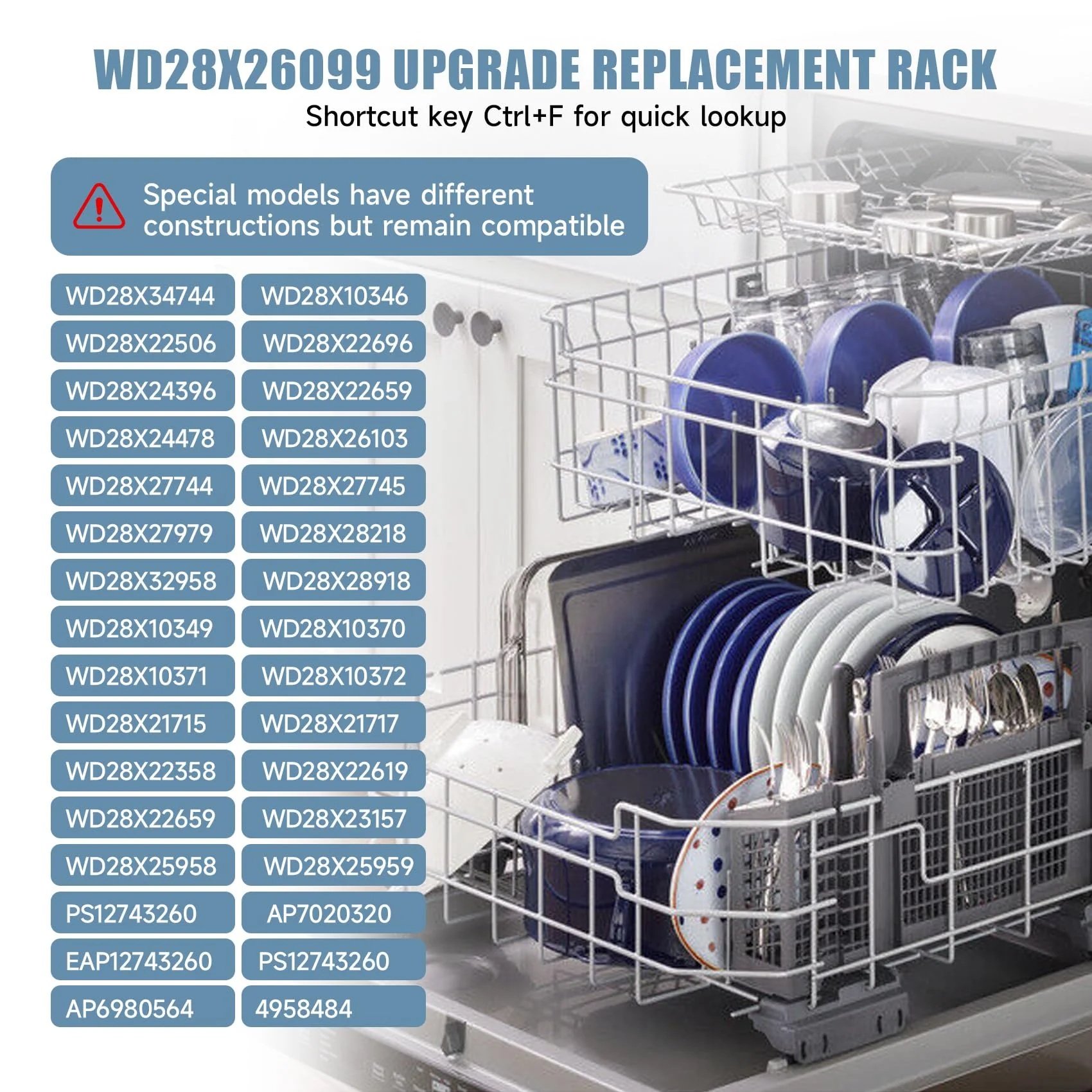 WD28X26099 WD28X34744 Dishwasher Lower Rack Compatible with GE Dishwashers - Replaces WD28X24396,WD28X22659,WD28X28918. Fits Models GDF510PSR3SS, GDF510PSM0SS, GDF510PSMOSS, GDF535PSR0SS, GDF510PSR6SS - Image 5