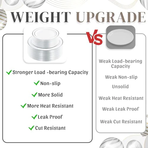 WDF 120PCS Plastic Christmas Plates White Silver Rim - Disposable Plates including 60PCS for Dinner 10.25inch, 60 Salad/Dessert Plates 7.5inch Heavy Duty Wedding - Image 9