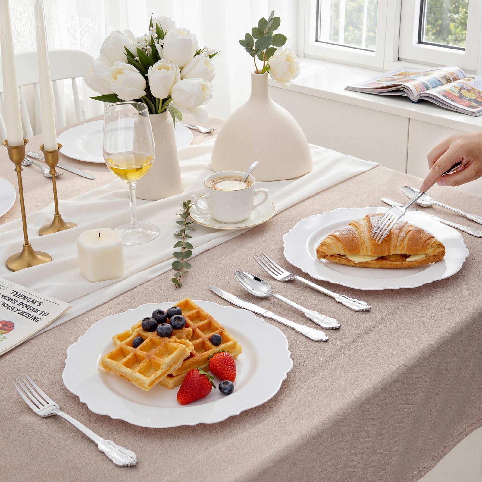 WDF 200 Pieces Silver Plastic Silverware Disposable - 50Guests Silverware Plastic Cutlery - Disposable Utensils Includes 100 Forks, 50 Spoons, 50 Knives Perfect for Christmas Wedding or Party - Image 2