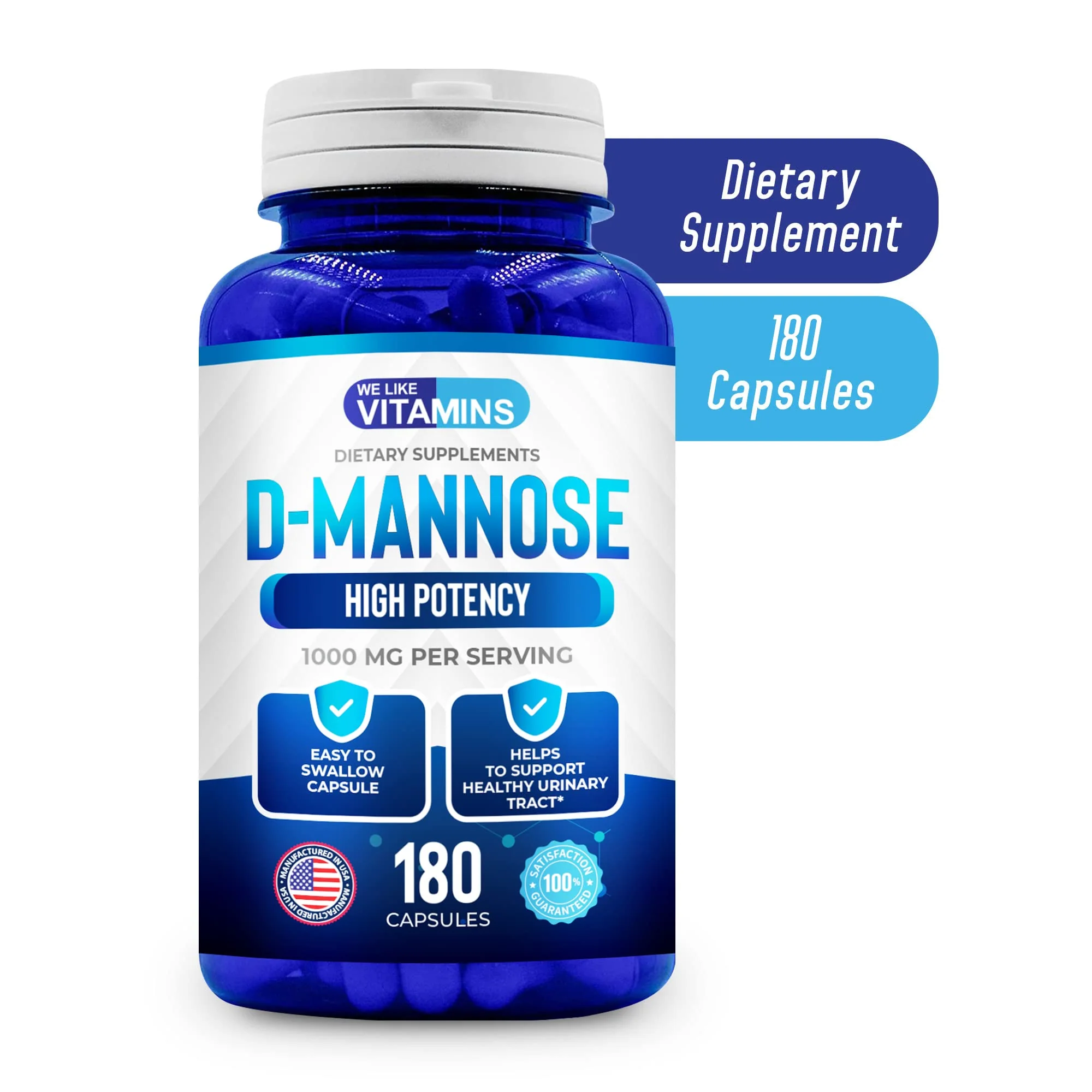 We Like Vitamins D-Mannose 1000mg Capsules - 180 Easy to Swallow Veggie Capsules - Cranberry D Mannose Supplement Helps Support Bladder and Urinary Tract Health - Image 2