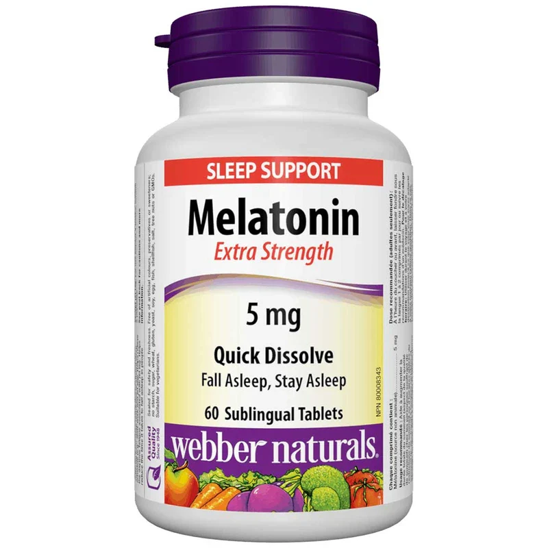 Webber Naturals Melatonin Extra Strength 5mg, Quick Dissolving Tablets, Peppermint, 60 Sublingual Tablets / Peppermint