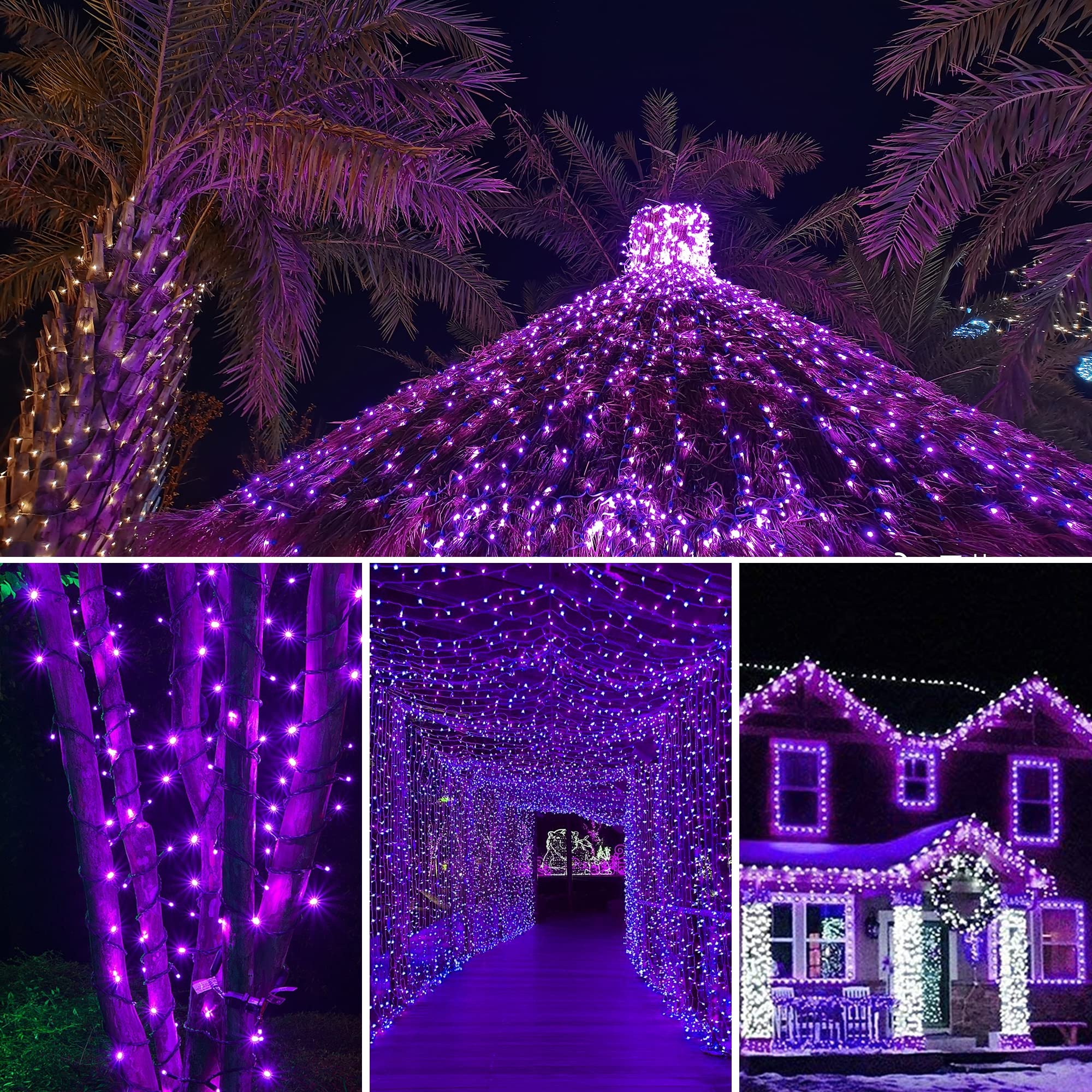 weillsnow 164FT 500 LED Purple Christmas Lights, 8 Modes Waterproof Plug in String Lights for Halloween Christmas Indoor Outdoor Yard Party Wedding Garden Home Decorations (Purple, 164FT) - Image 4
