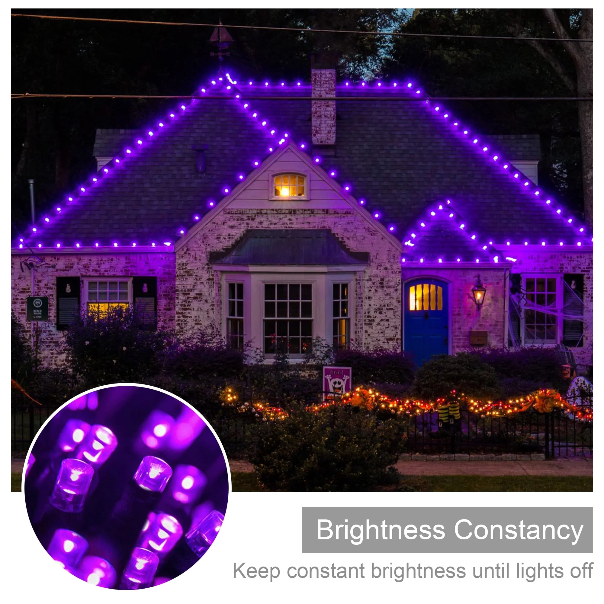 weillsnow 164FT 500 LED Purple Christmas Lights, 8 Modes Waterproof Plug in String Lights for Halloween Christmas Indoor Outdoor Yard Party Wedding Garden Home Decorations (Purple, 164FT) - Image 7