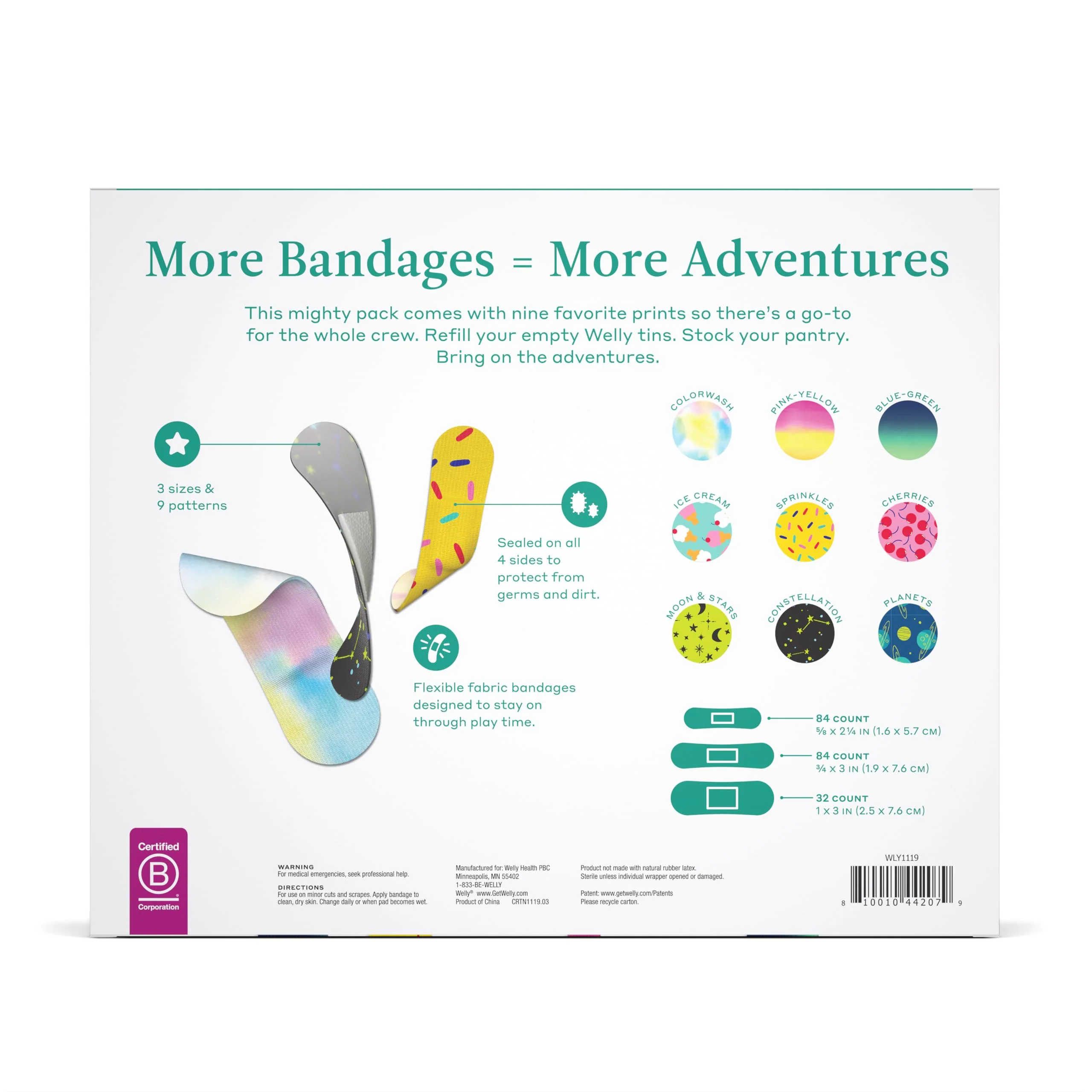 Welly Bandage Refill Ready Pack | Adhesive Flexible Fabric Bandages | Bulk Assorted Shapes and Patterns for Minor Cuts, Scrapes, and Wounds - 200 Count - Image 6