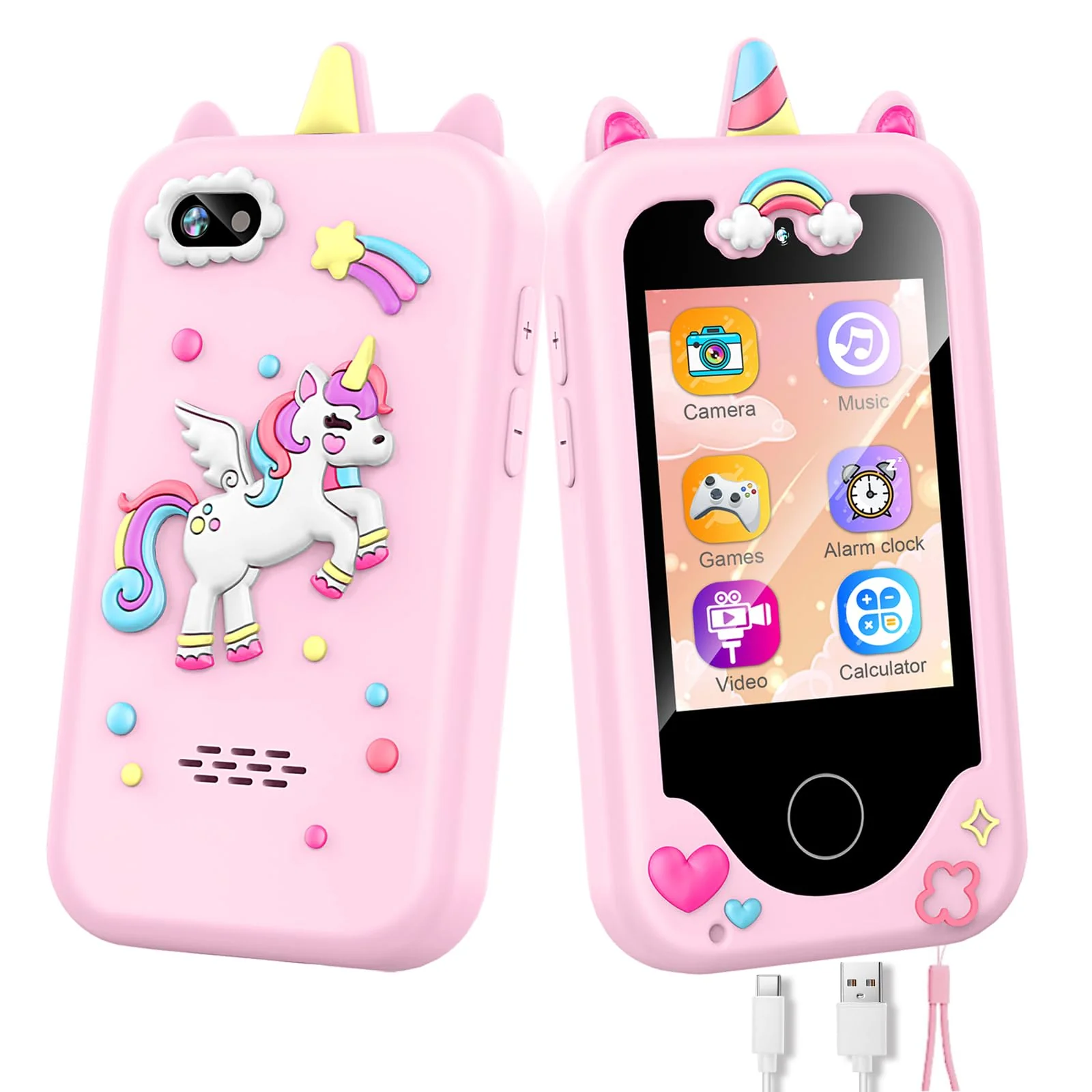 WEOLULI Kids Smart Phone with Dual Camera, Game & Music Player, Toddler Learning Play Toy Cell Phone, Gifts for Girls, Christmas, Birthday, Age 3-10, Light Pink