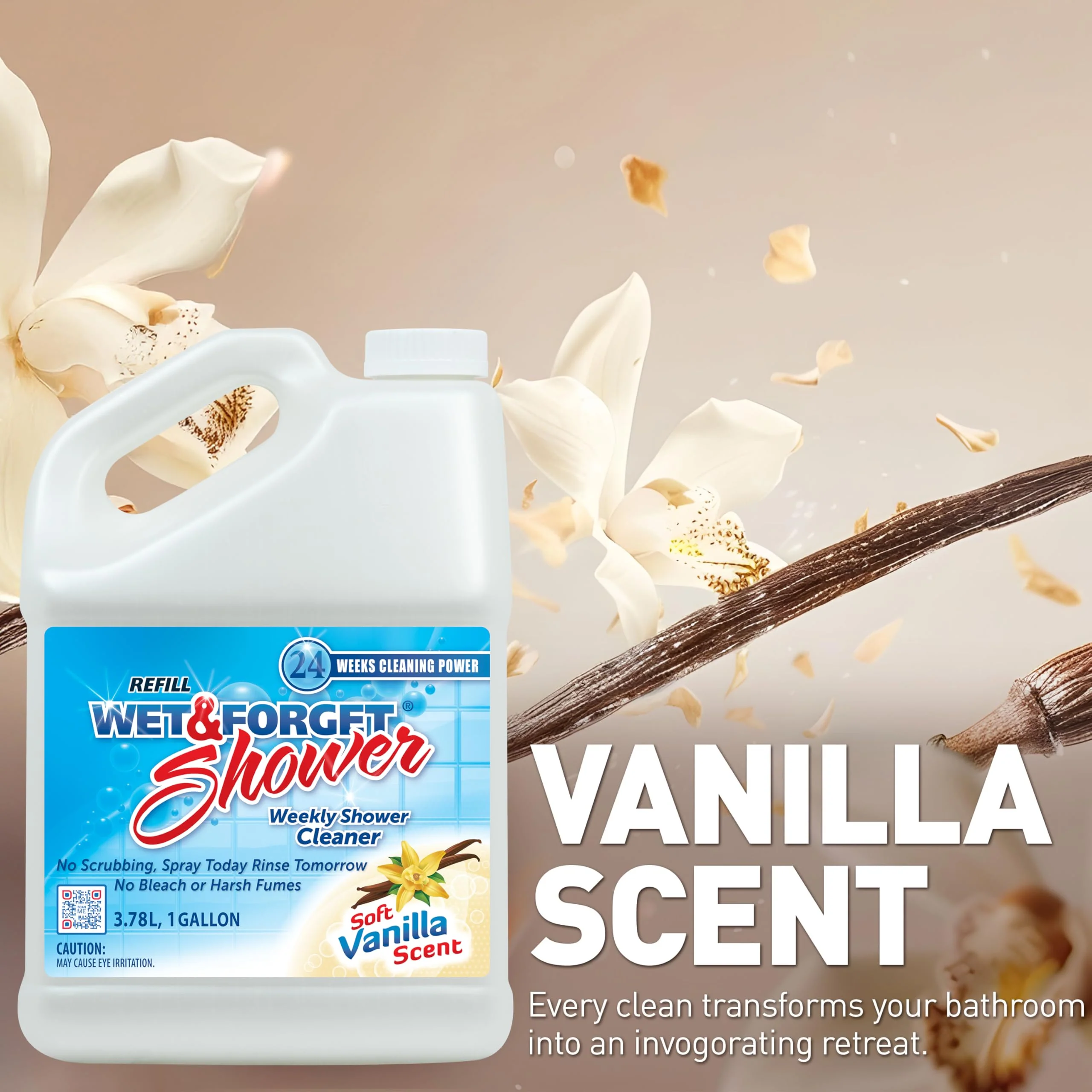 Wet & Forget Shower Cleaner Multi-Surface Weekly No Scrub, Bleach-Free Formula Vanilla Scent, 128.00 Fl Oz (Pack of 1) - Image 3