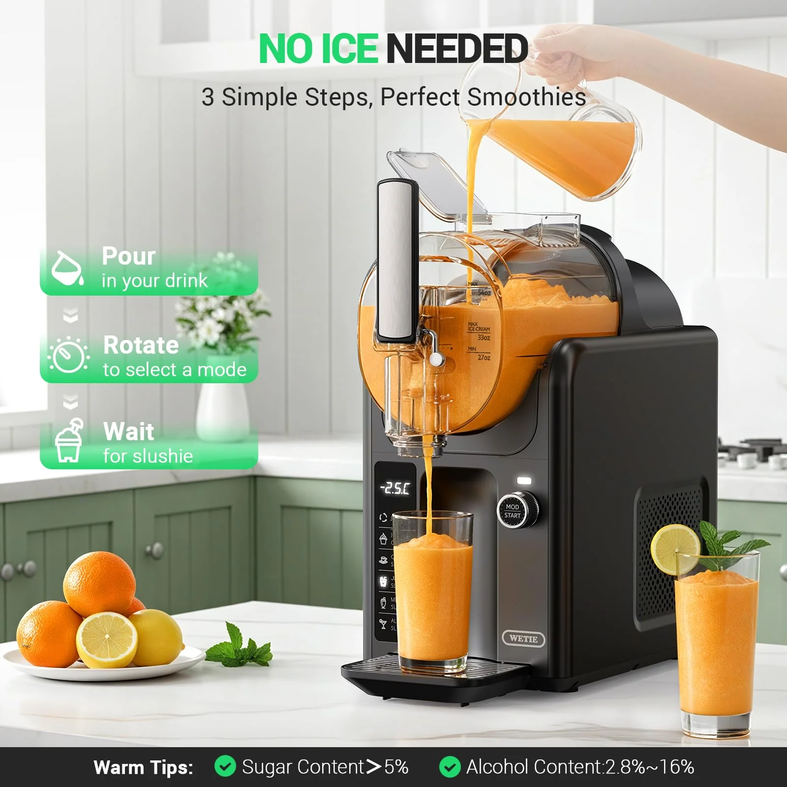WETIE Slushie Machine, 82oz Slushy Maker with Adjustable Temperature, LED Display, Auto-Clean, 5-in-1 Frozen Drink Maker for Ice Cream, Frappés, Milkshake, Frozen Margaritas, 24H Running for Home - Image 8