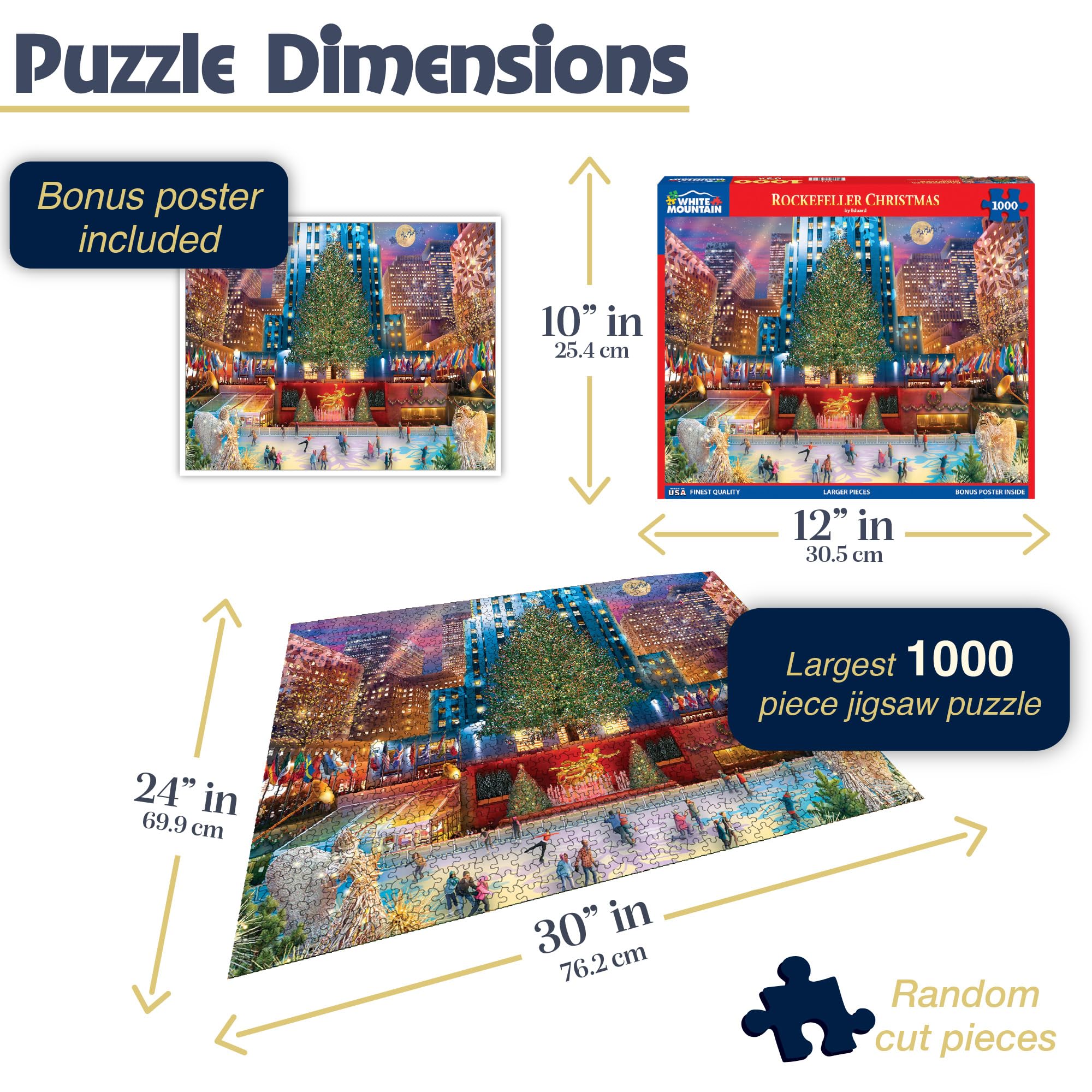 White Mountain Rockefeller New York Christmas Puzzles 1000 Pieces Jigsaw Puzzle for Adults and Family - Image 5