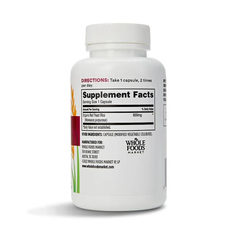 Whole Foods Market, Red Yeast Rice 600mg, 120 Vegetarian Capsules - Image 3