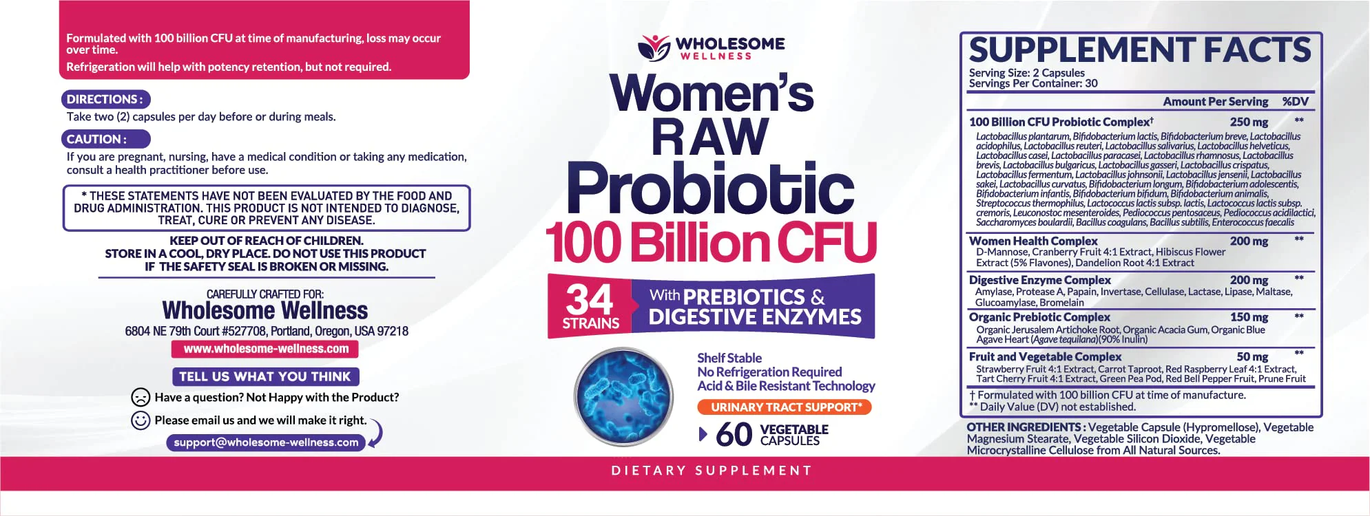 Wholesome Wellness Dr. Formulated Raw Probiotics for Women 100 Billion CFUs Capsules with Prebiotics, Digestive Enzymes, Approved for Adults, Shelf Stable Supplement - Image 8
