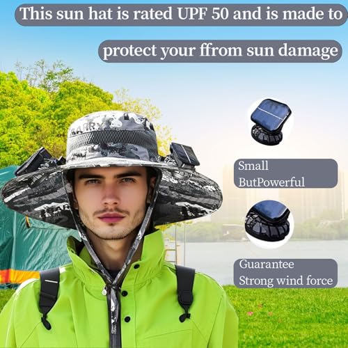 Wide-Brimmed Solar Fan Hat with 2 Solar FansFishing Hat Built in Solar Fan for Outdoor ActivitiesWith USB Charging Port (US, Alpha, One Size, Khaki) - Image 4