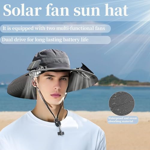 Wide-Brimmed Solar Fan Hat with 2 Solar FansFishing Hat Built in Solar Fan for Outdoor ActivitiesWith USB Charging Port (US, Alpha, One Size, Khaki) - Image 5