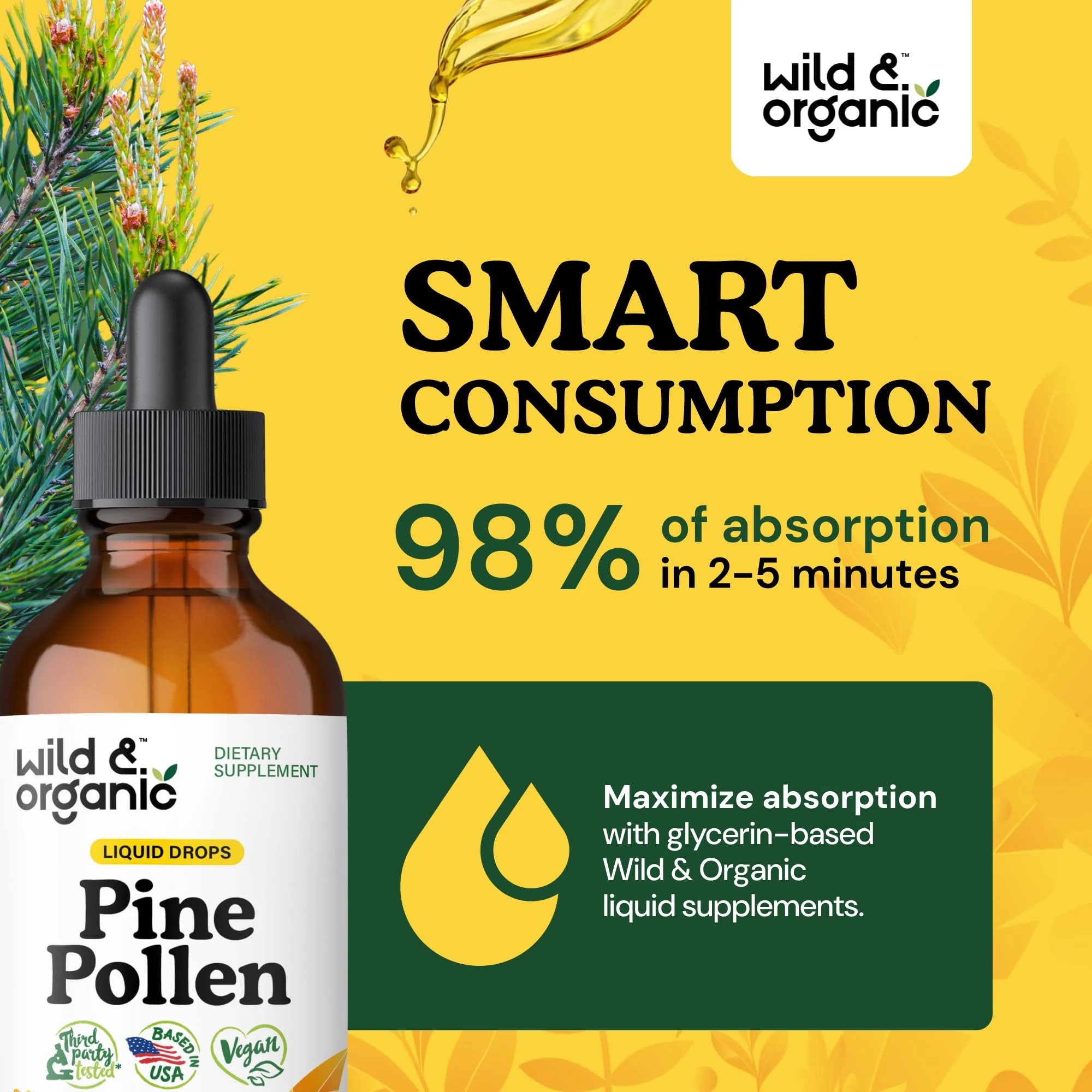 Wild & Organic Pine Pollen Tincture - Pine Pollen Powder Liquid Drops for Men & Women - Vegan, Sugar & Alcohol-Free Supplement - 4 fl oz - Image 7