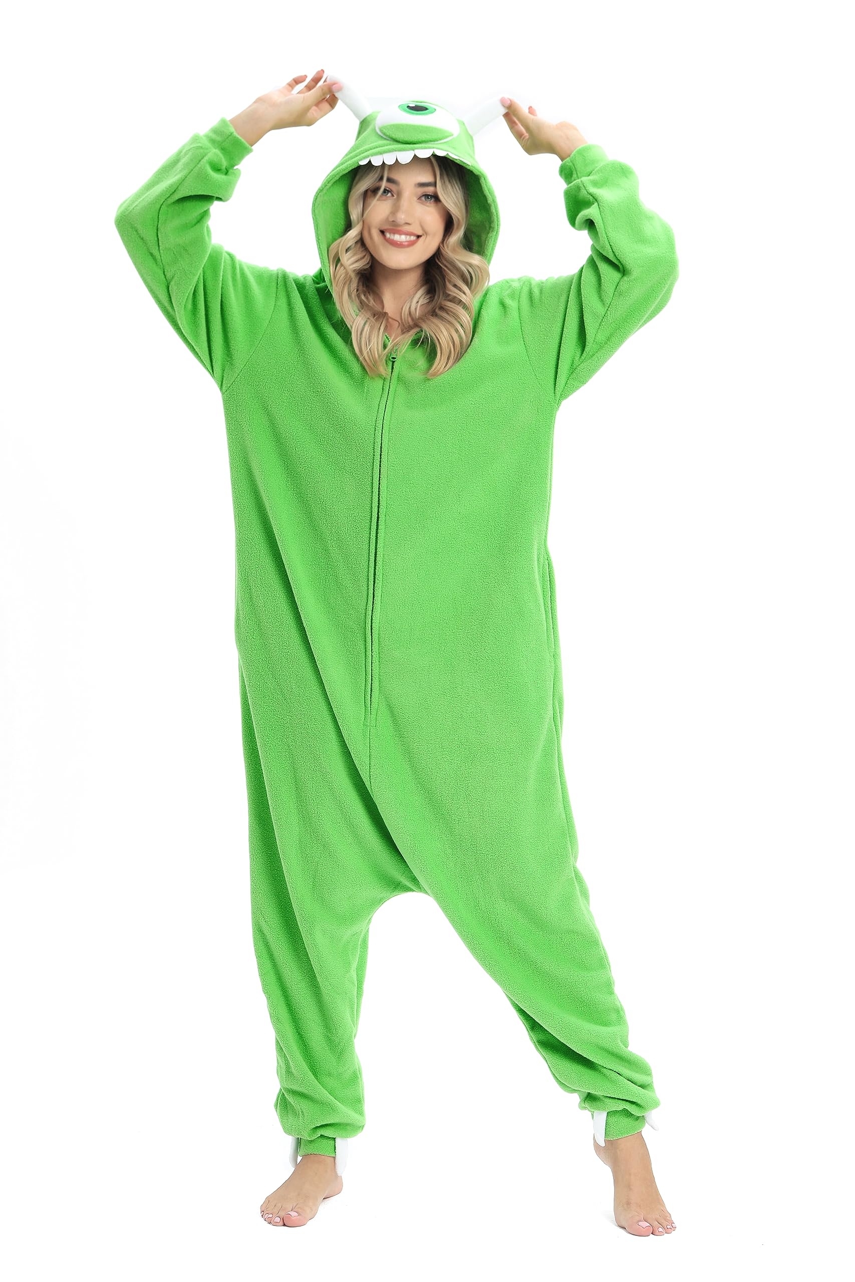 Wishliker Unisex Adult Mike Onesie Pajamas Animal Onesies Women Men Christmas Halloween Cosplay Costume Sleepwear Green - Image 5