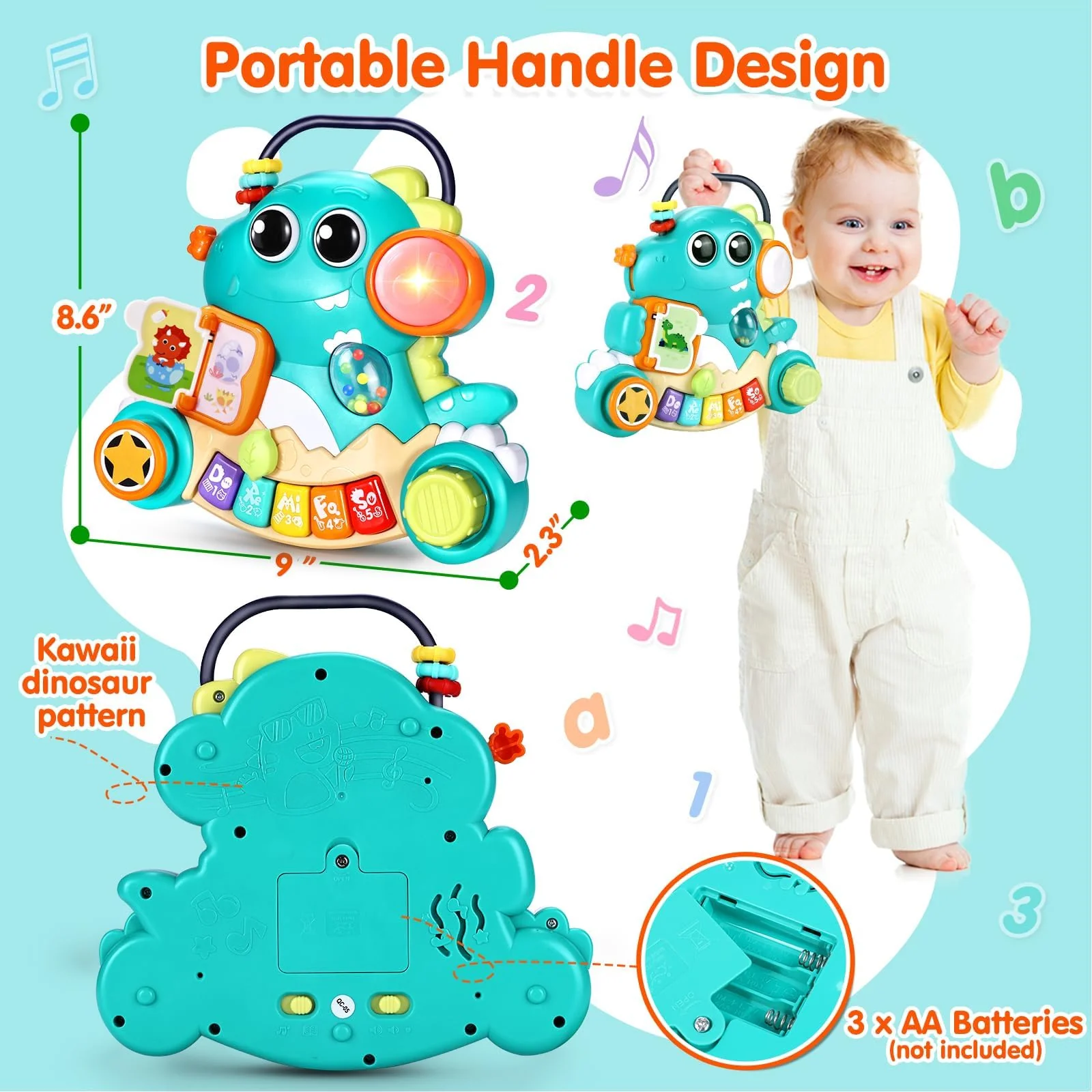 WITALENT Baby Toys 6-12 Months Dinosaur Piano Music Light Up Toys for 1 Year Old Boys Girls Infant Toys for 7 8 9 10 12 18 Months Interactive Piano Keyboard Toys Baby Christmas 1st Birthday Gifts - Image 3