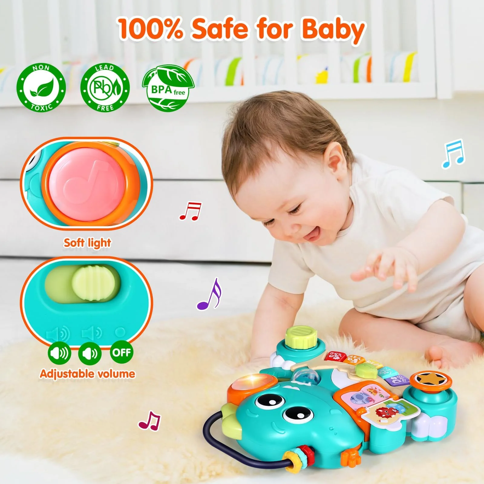 WITALENT Baby Toys 6-12 Months Dinosaur Piano Music Light Up Toys for 1 Year Old Boys Girls Infant Toys for 7 8 9 10 12 18 Months Interactive Piano Keyboard Toys Baby Christmas 1st Birthday Gifts - Image 4
