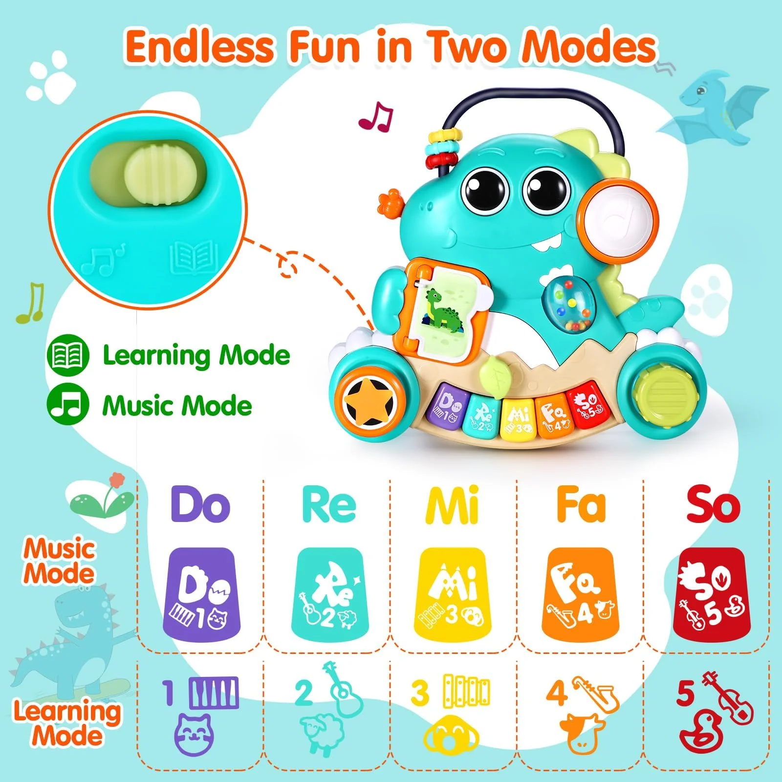 WITALENT Baby Toys 6-12 Months Dinosaur Piano Music Light Up Toys for 1 Year Old Boys Girls Infant Toys for 7 8 9 10 12 18 Months Interactive Piano Keyboard Toys Baby Christmas 1st Birthday Gifts - Image 5