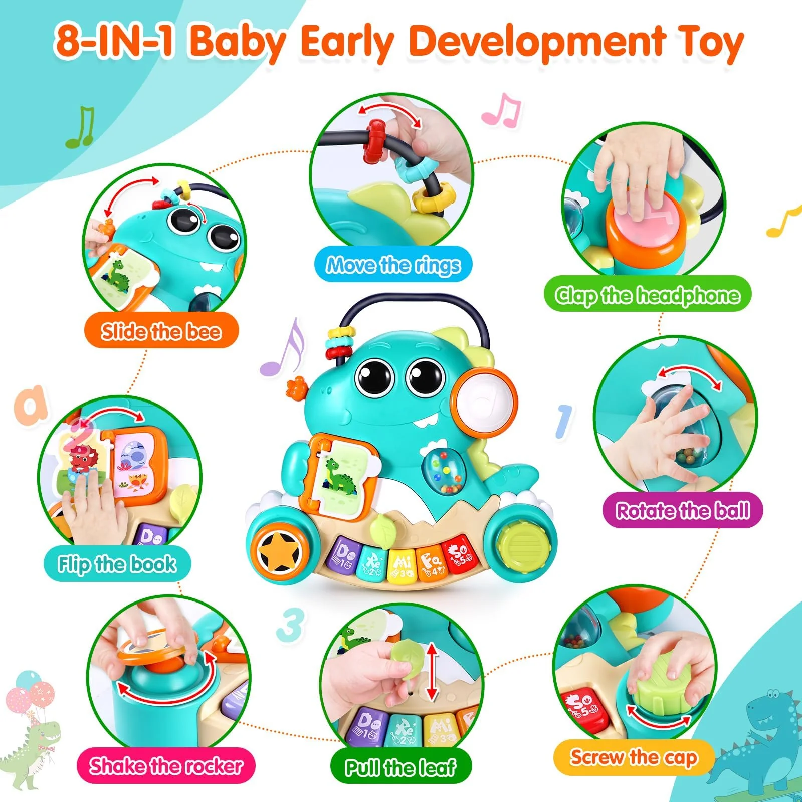 WITALENT Baby Toys 6-12 Months Dinosaur Piano Music Light Up Toys for 1 Year Old Boys Girls Infant Toys for 7 8 9 10 12 18 Months Interactive Piano Keyboard Toys Baby Christmas 1st Birthday Gifts - Image 6