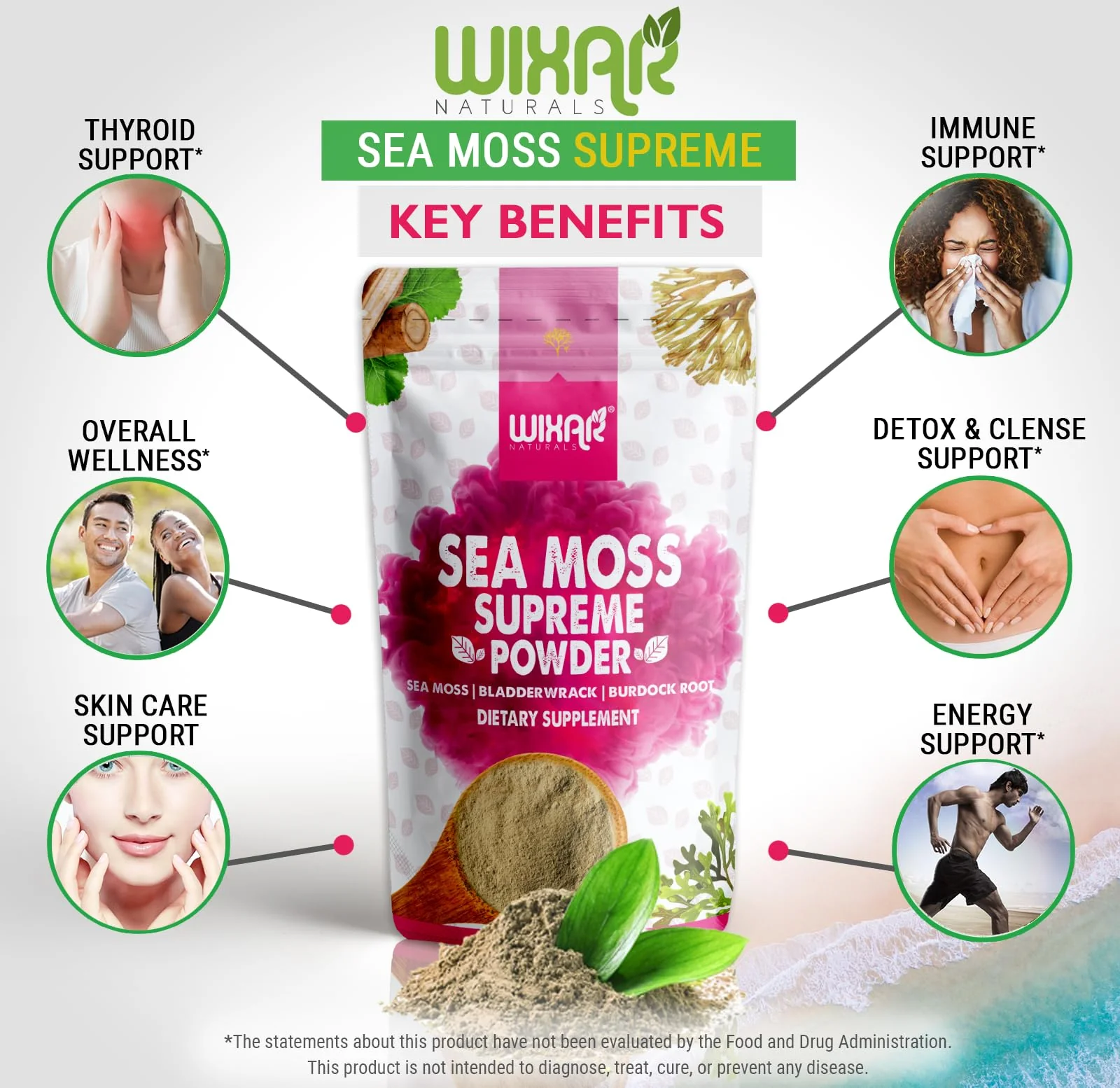 Wixar Wildcrafted Sea Moss Powder – (8 Ounces) – Natural Irish Sea Moss and Bladderwrack with Burdock Powder - Thyroid Support, Healthy Skin, Keto Detox, Joint Support Alkaline Supplements - Image 10